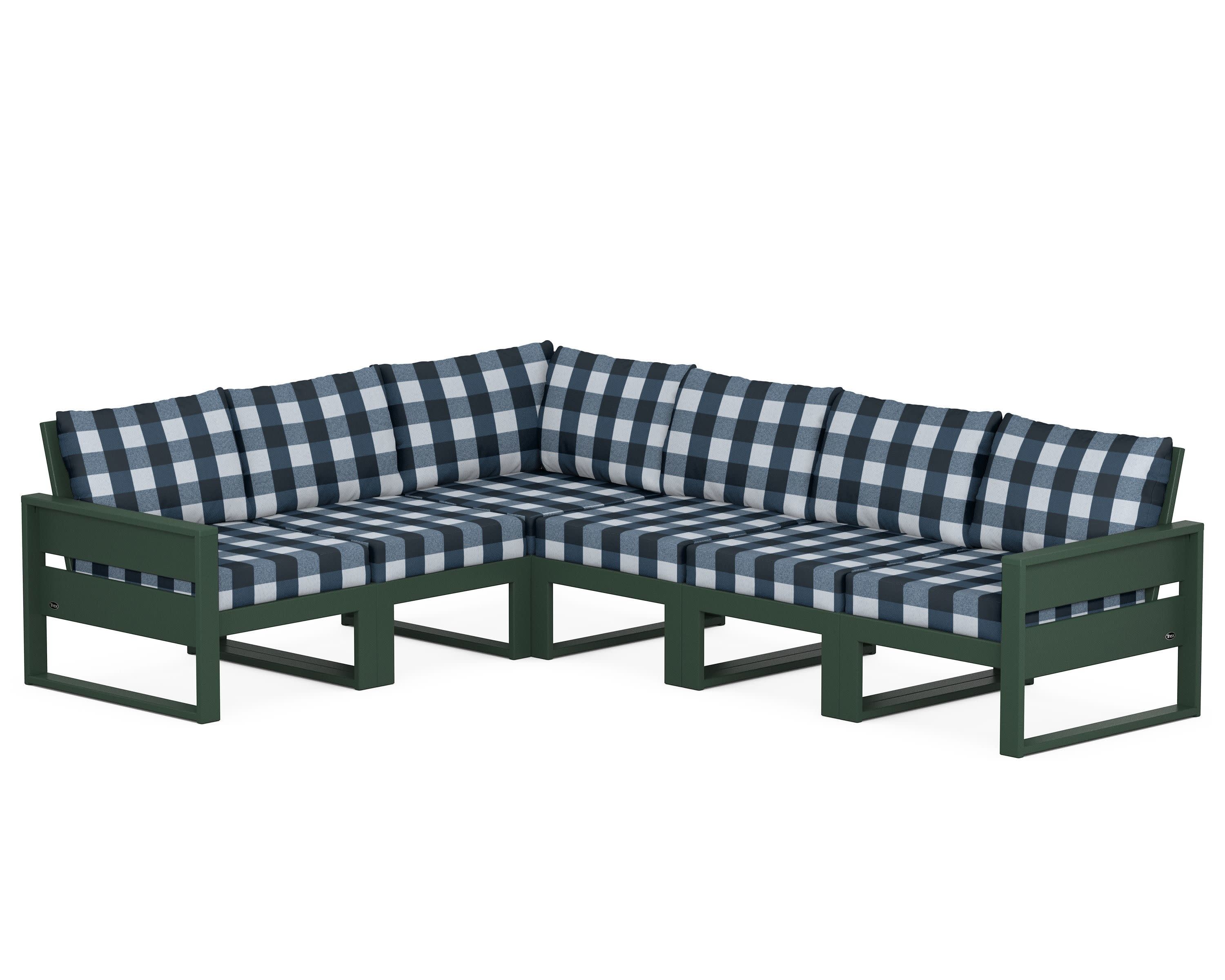Eastport 6-Piece Sectional in Rainforest Canopy / Buffalo Plaid Marine Indigo