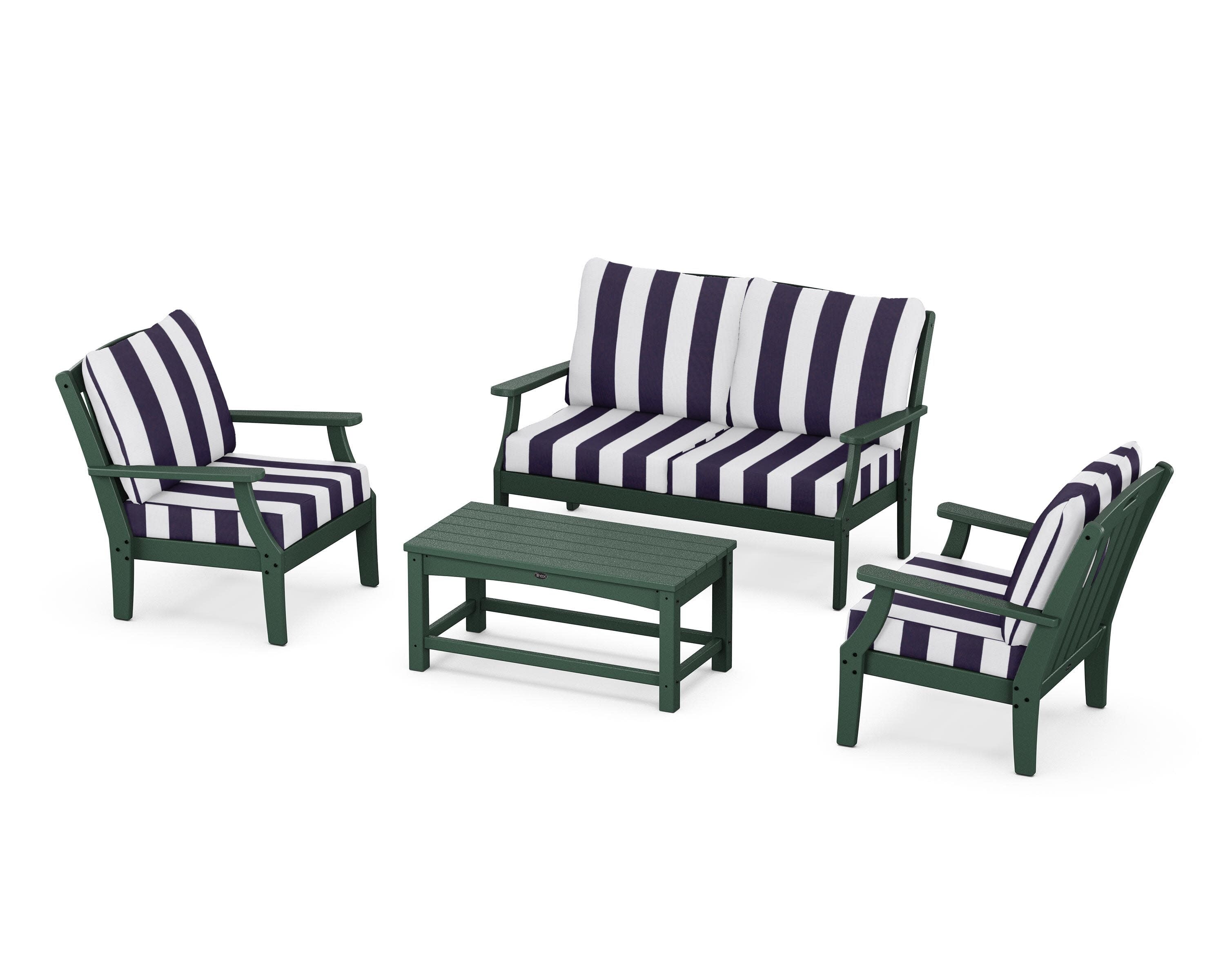 Yacht Club 4-Piece Deep Seating Chair Set in Rainforest Canopy / Cabana Stripe Navy
