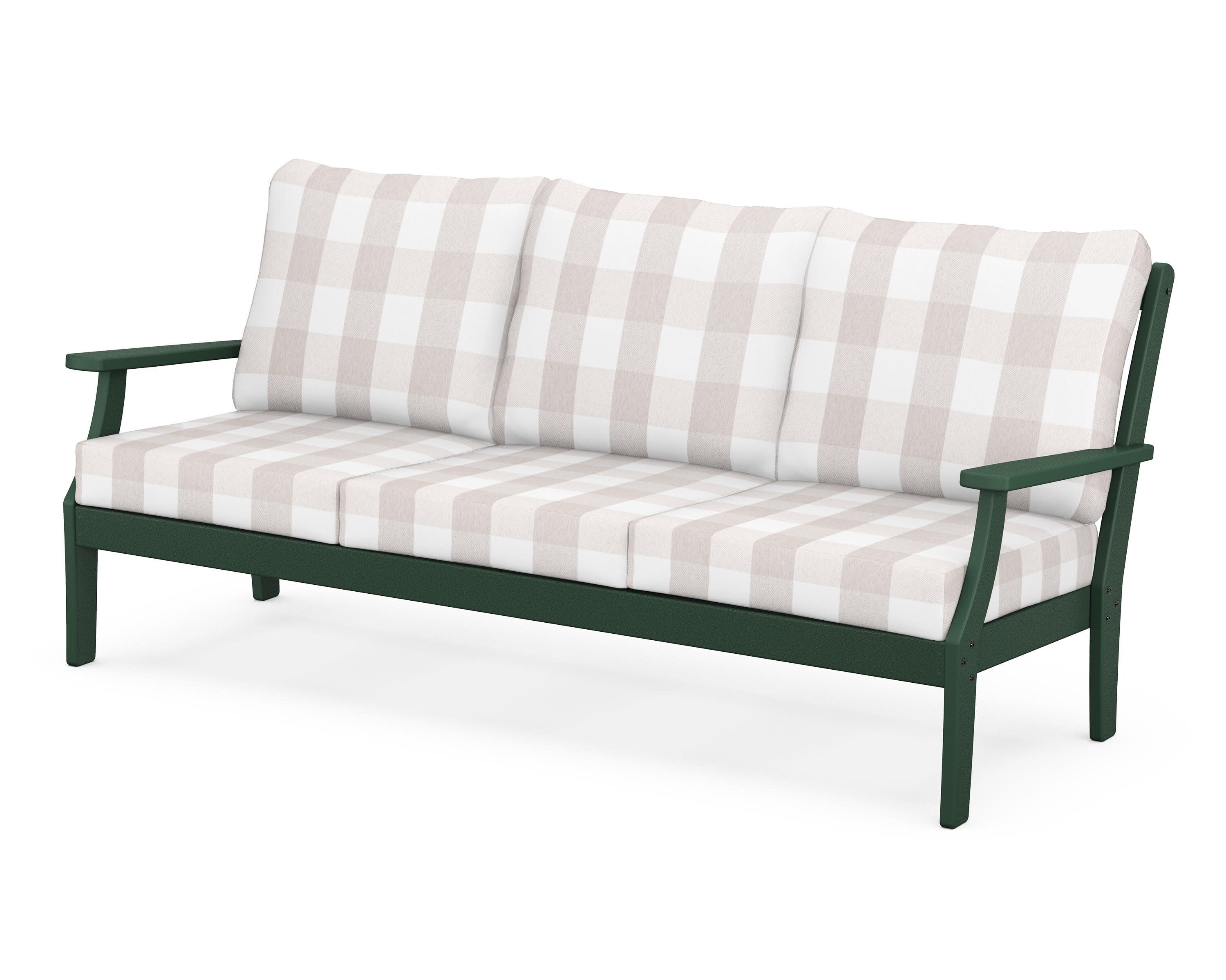 Yacht Club Deep Seating Sofa in Rainforest Canopy / Buffalo Plaid Dune Burlap