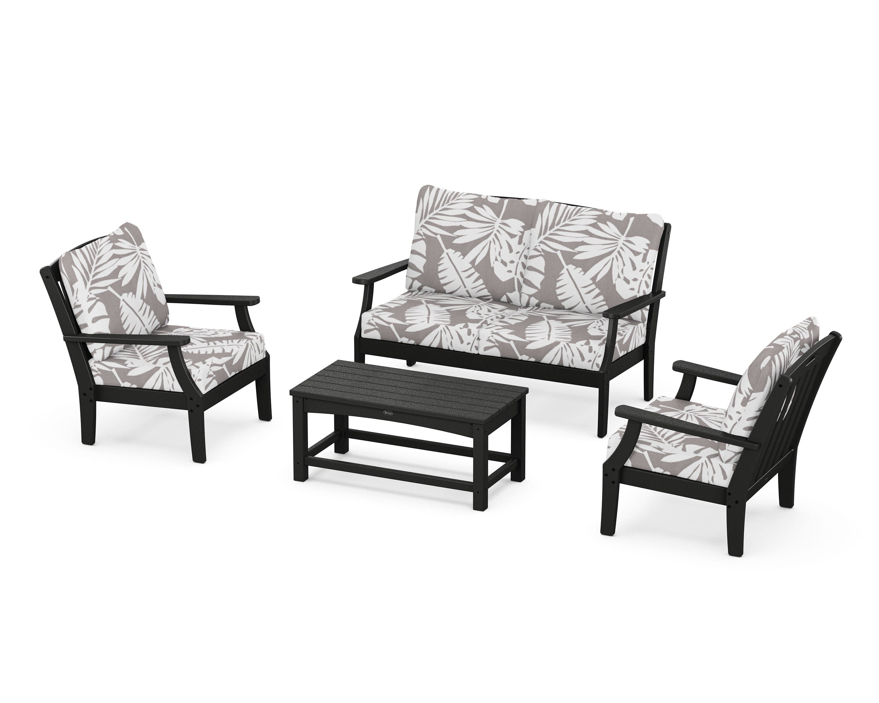 Yacht Club 4-Piece Deep Seating Chair Set in Charcoal Black / Leaf Grey Mist