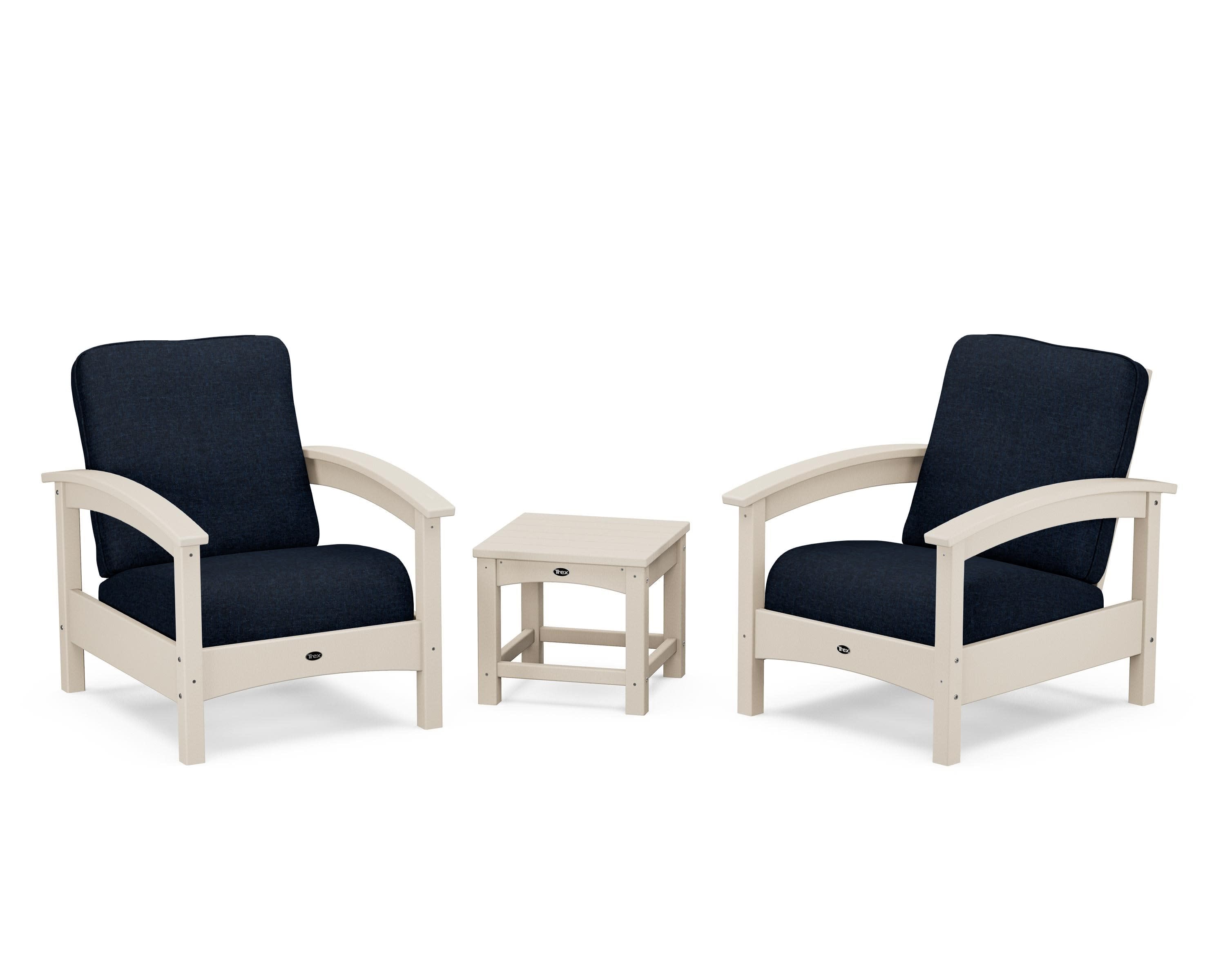 Rockport Club 3-Piece Deep Seating Conversation Set in Sand Castle / Marine Indigo