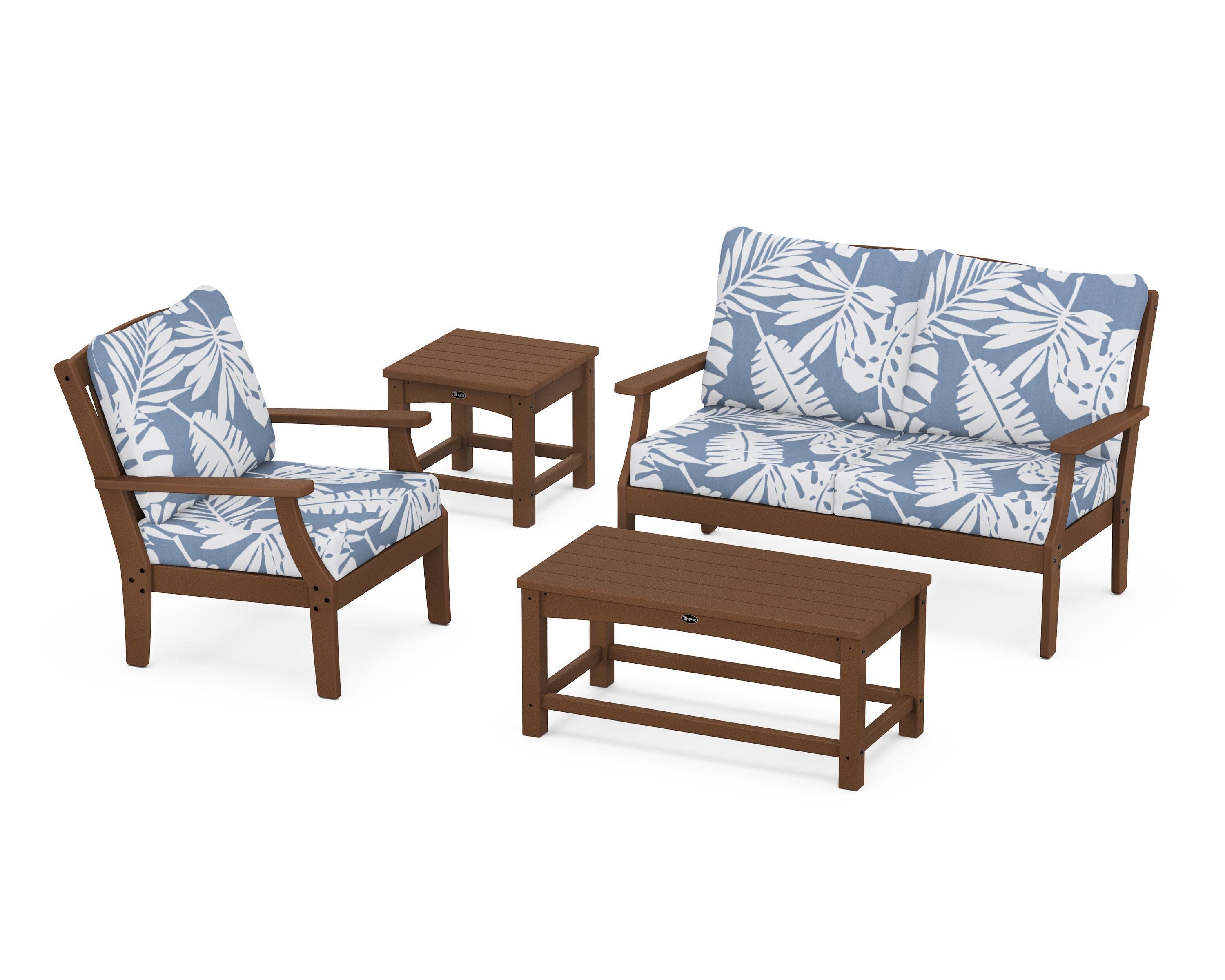 Yacht Club 4-Piece Deep Seating Set in Tree House / Leaf Sky Blue