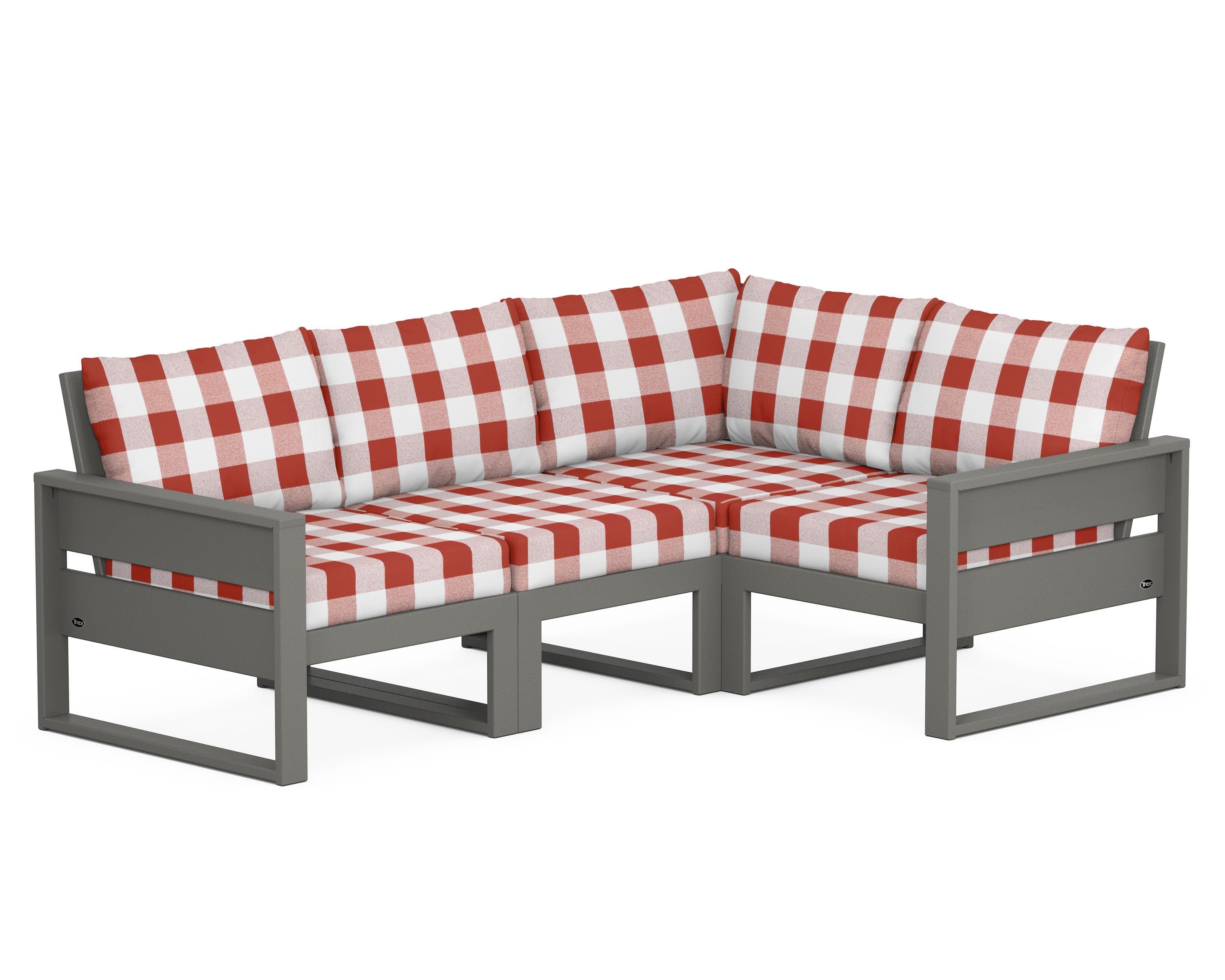 Eastport 4- Piece Sectional in Stepping Stone / Buffalo Plaid Crimson