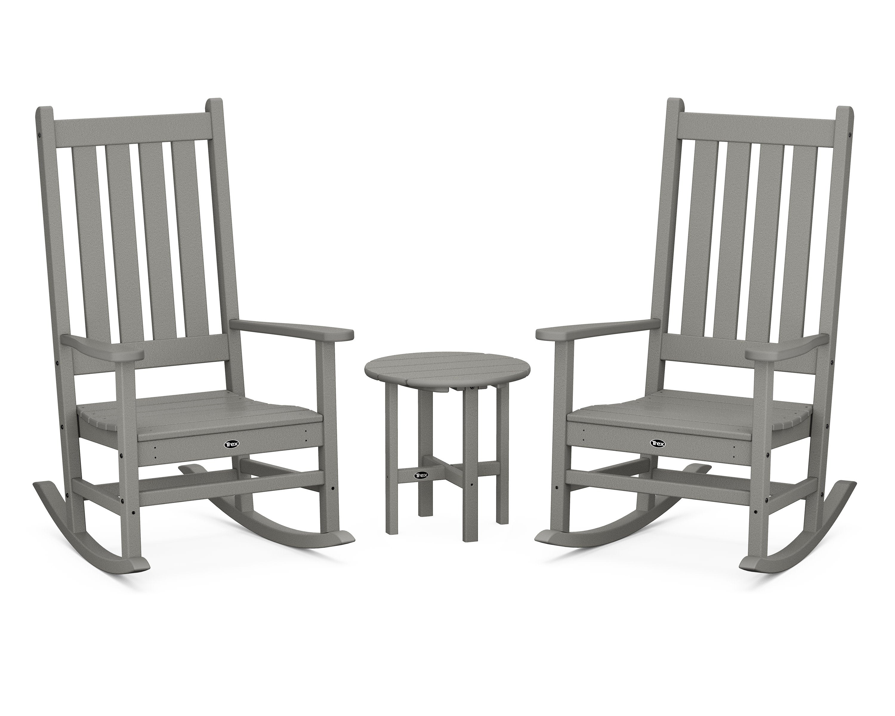 Cape Cod 3-Piece Porch Rocking Chair Set with Cape Cod Round 18" Side Table in Stepping Stone