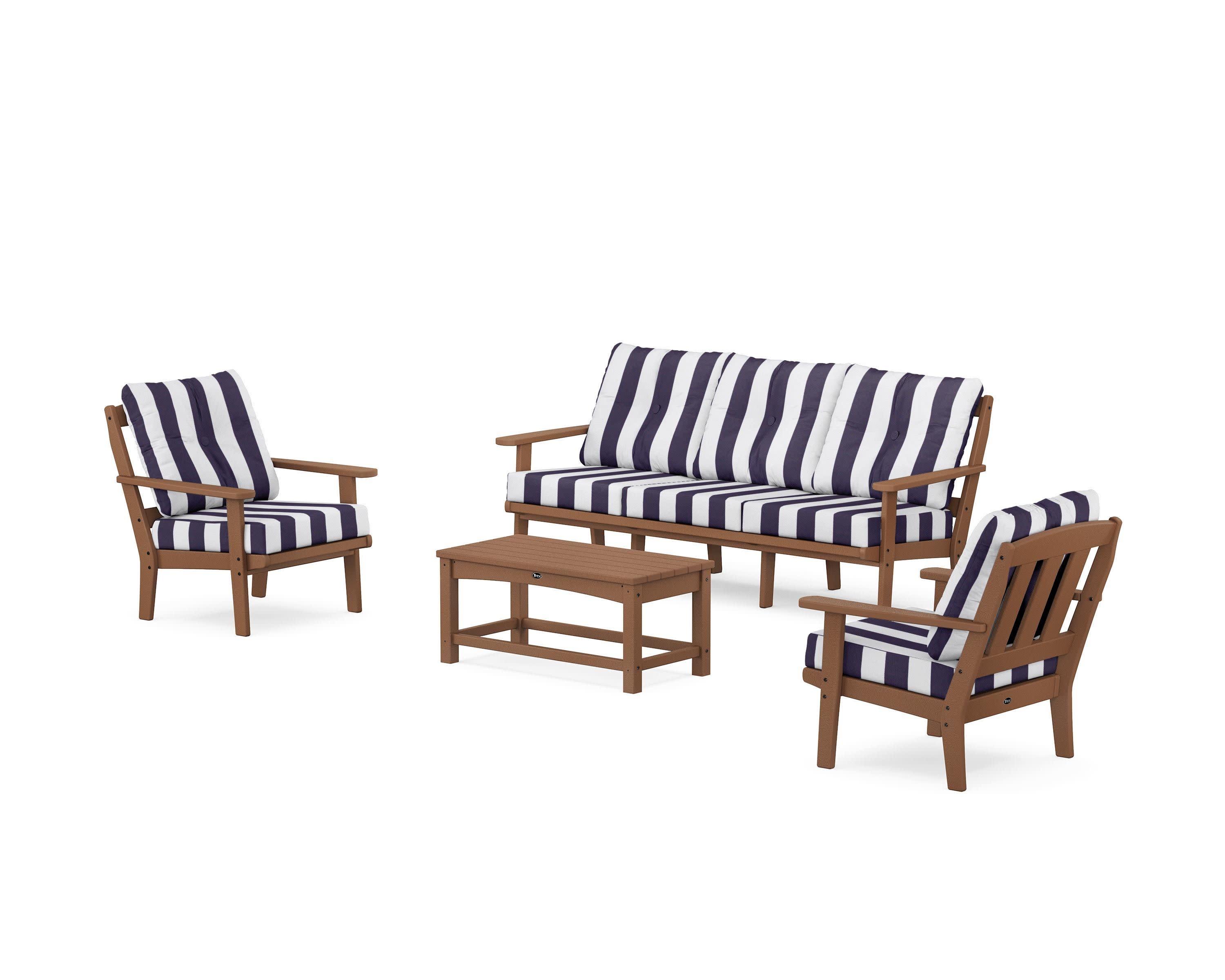 Cape Cod 4-Piece Deep Seating Set with Sofa in Tree House / Cabana Stripe Navy