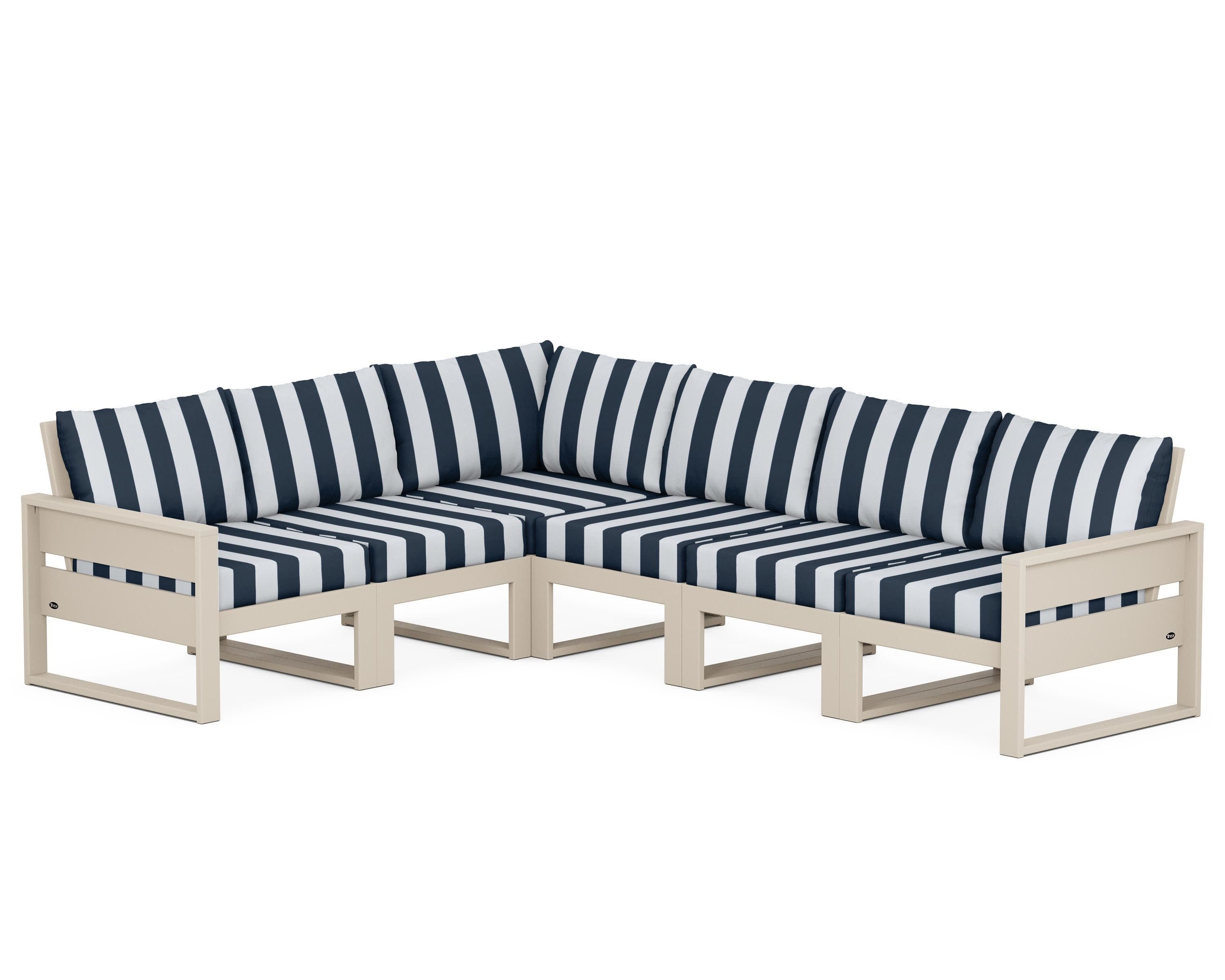 Eastport 6-Piece Sectional in Sand Castle / Cabana Stripe Marine Indigo