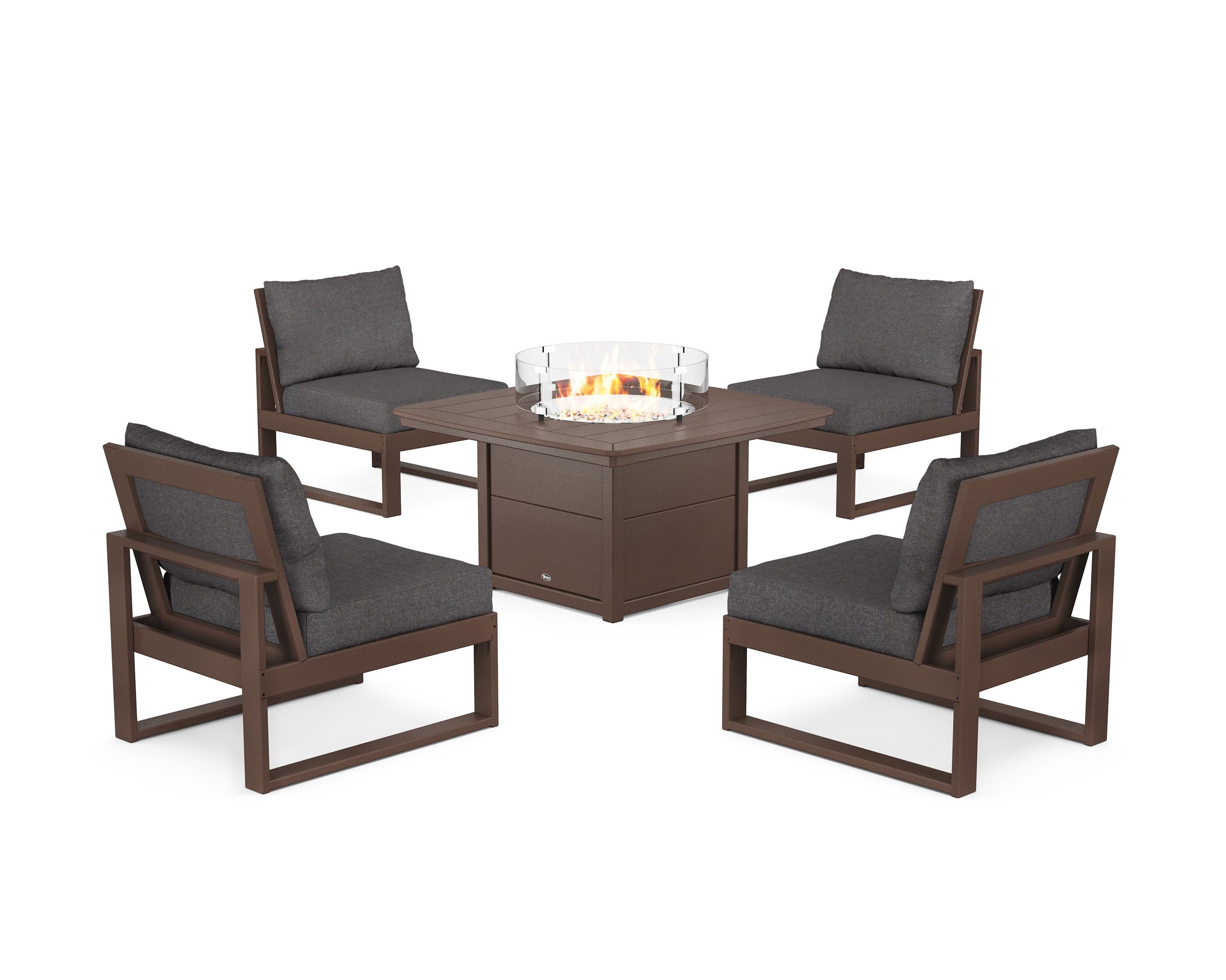 Eastport Modular 5-Piece Deep Seating Set with Yacht Club Fire Pit Table in Vintage Lantern / Ash Charcoal