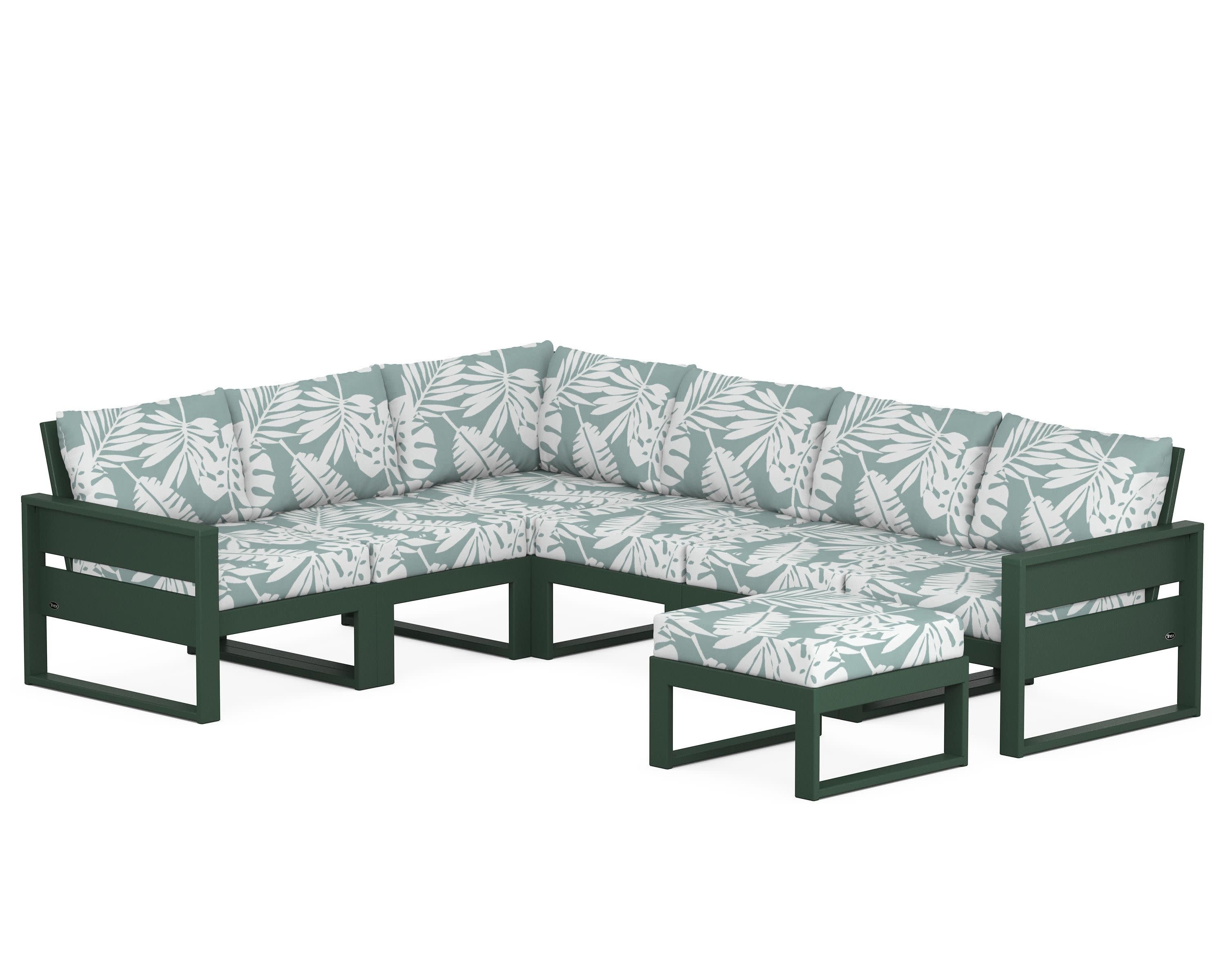 Eastport 6-Piece Sectional with Ottoman in Rainforest Canopy / Leaf Glacier Spa