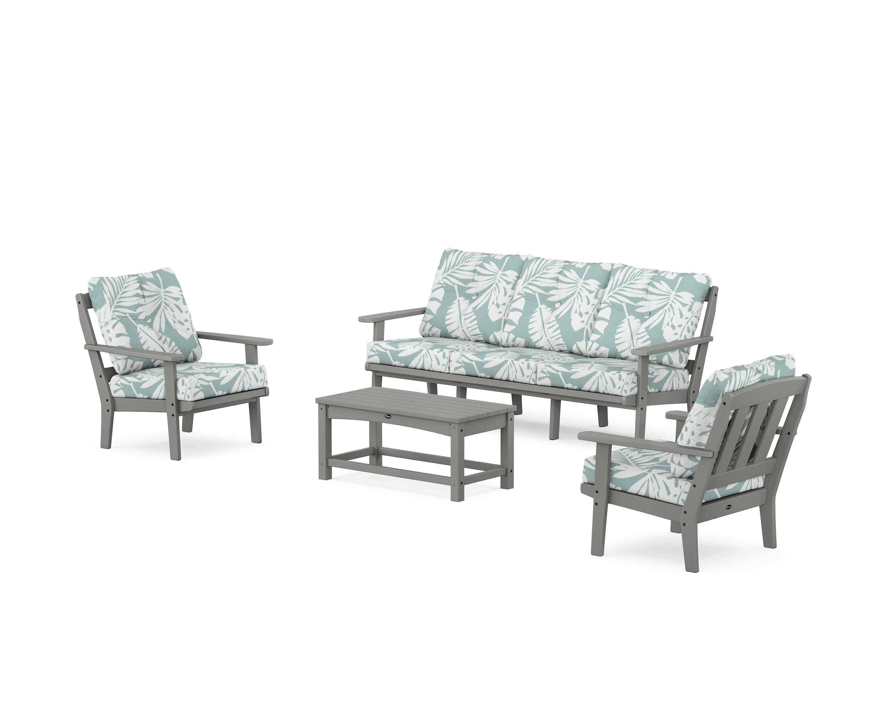 Cape Cod 4-Piece Deep Seating Set with Sofa in Stepping Stone / Leaf Glacier Spa