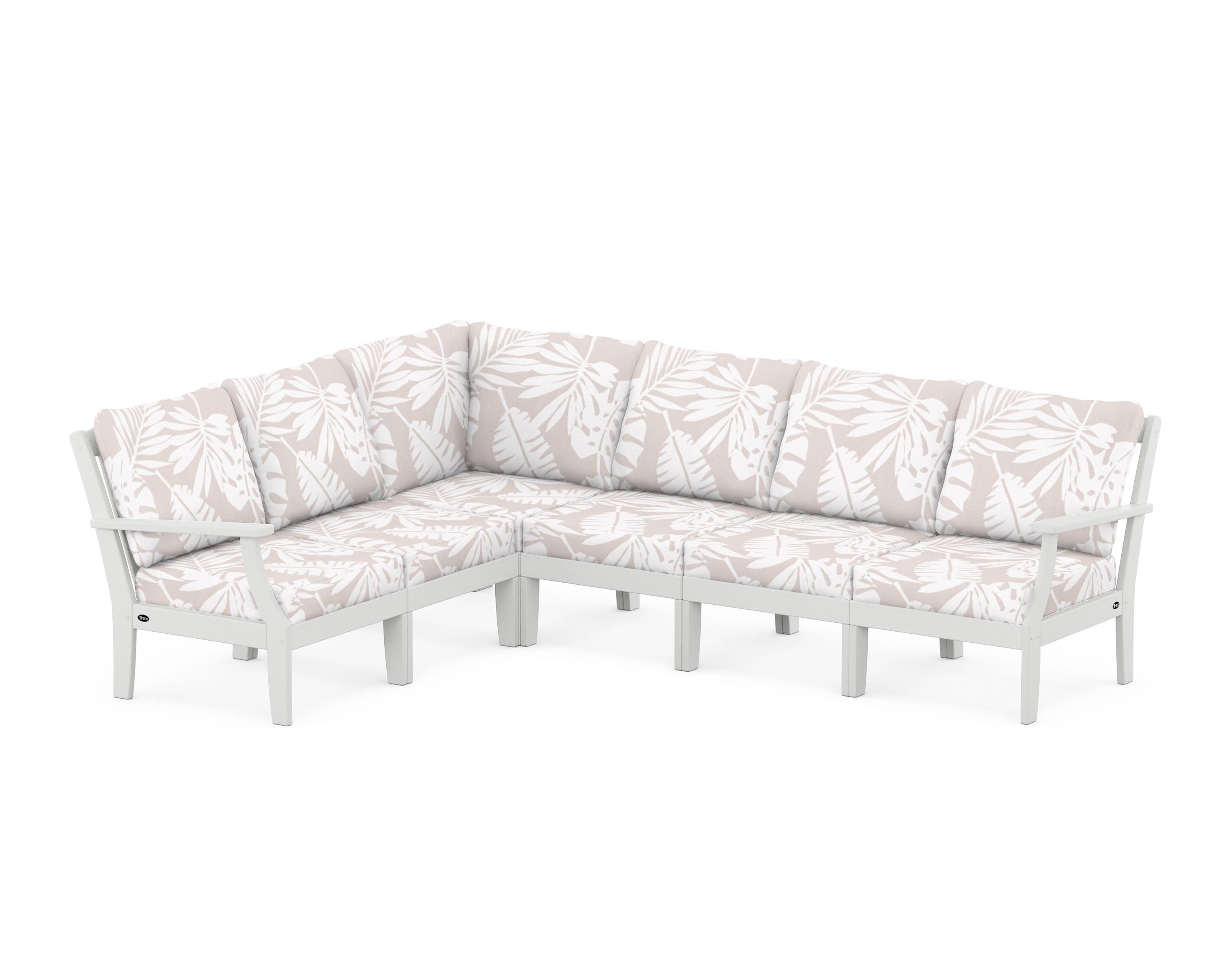 Yacht Club Modular 6-Piece Deep Seating Set in Classic White / Leaf Dune Burlap