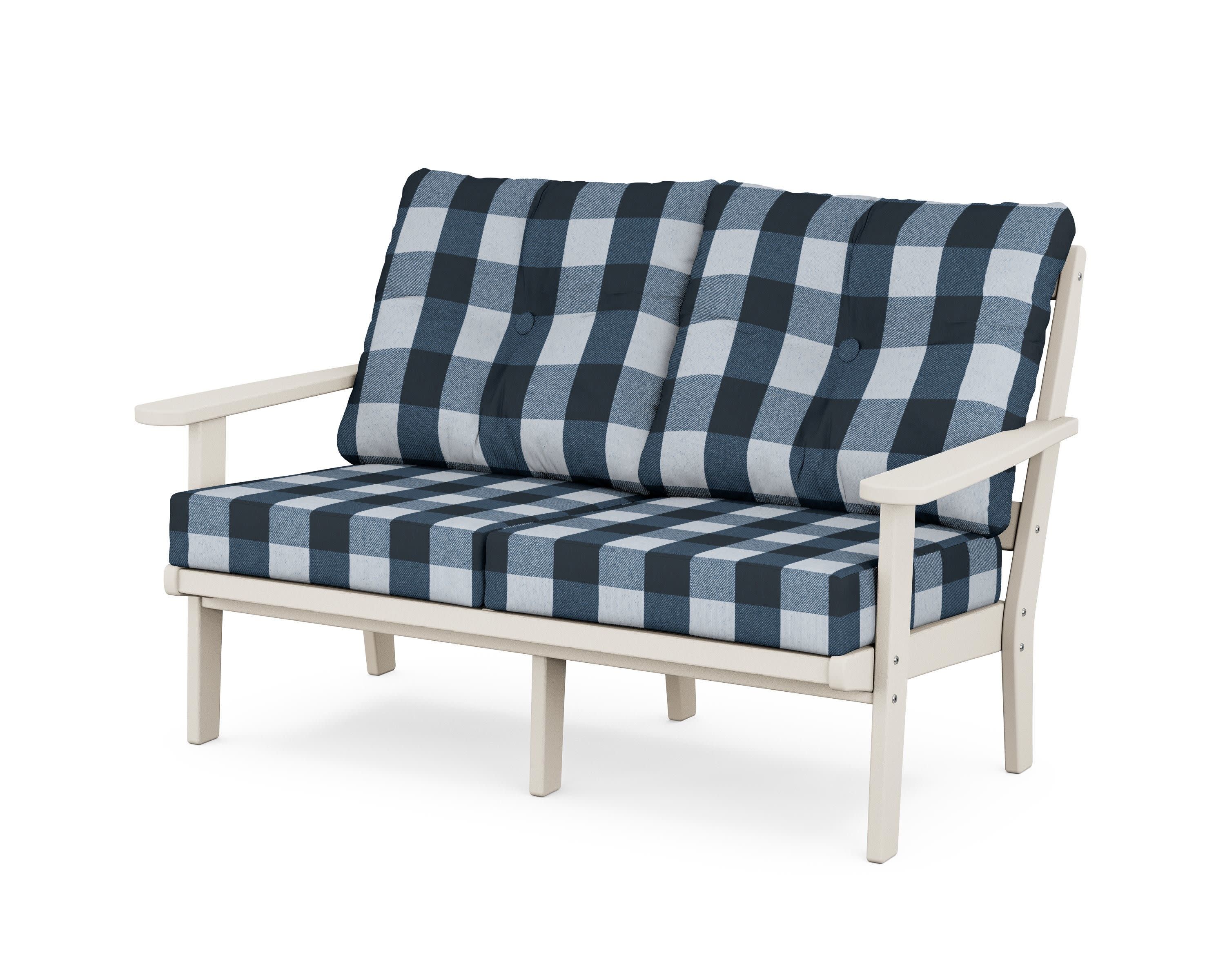 Cape Cod Deep Seating Loveseat in Sand Castle / Buffalo Plaid Marine Indigo