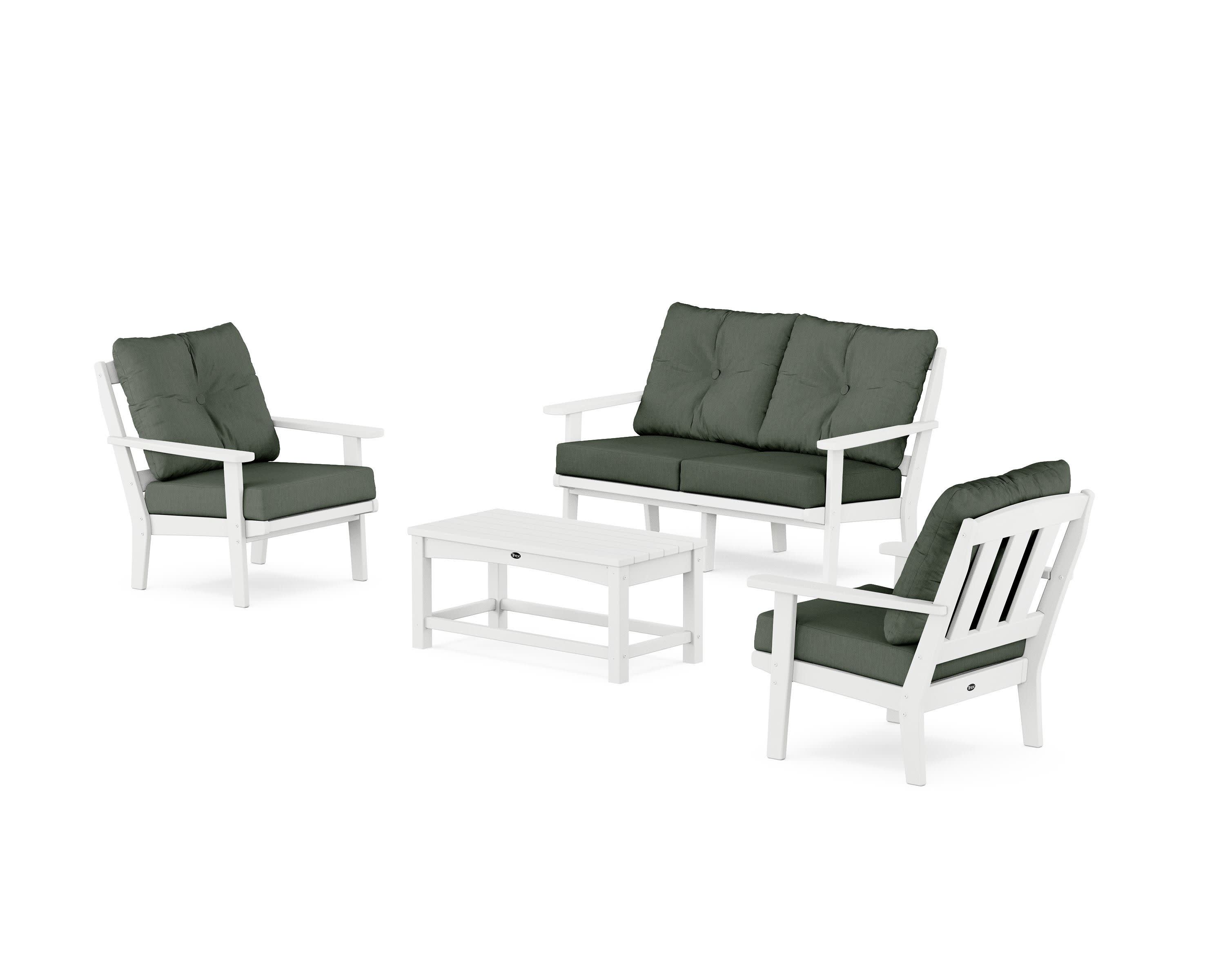 Cape Cod 4-Piece Deep Seating Set with Loveseat in Classic White / Cast Sage