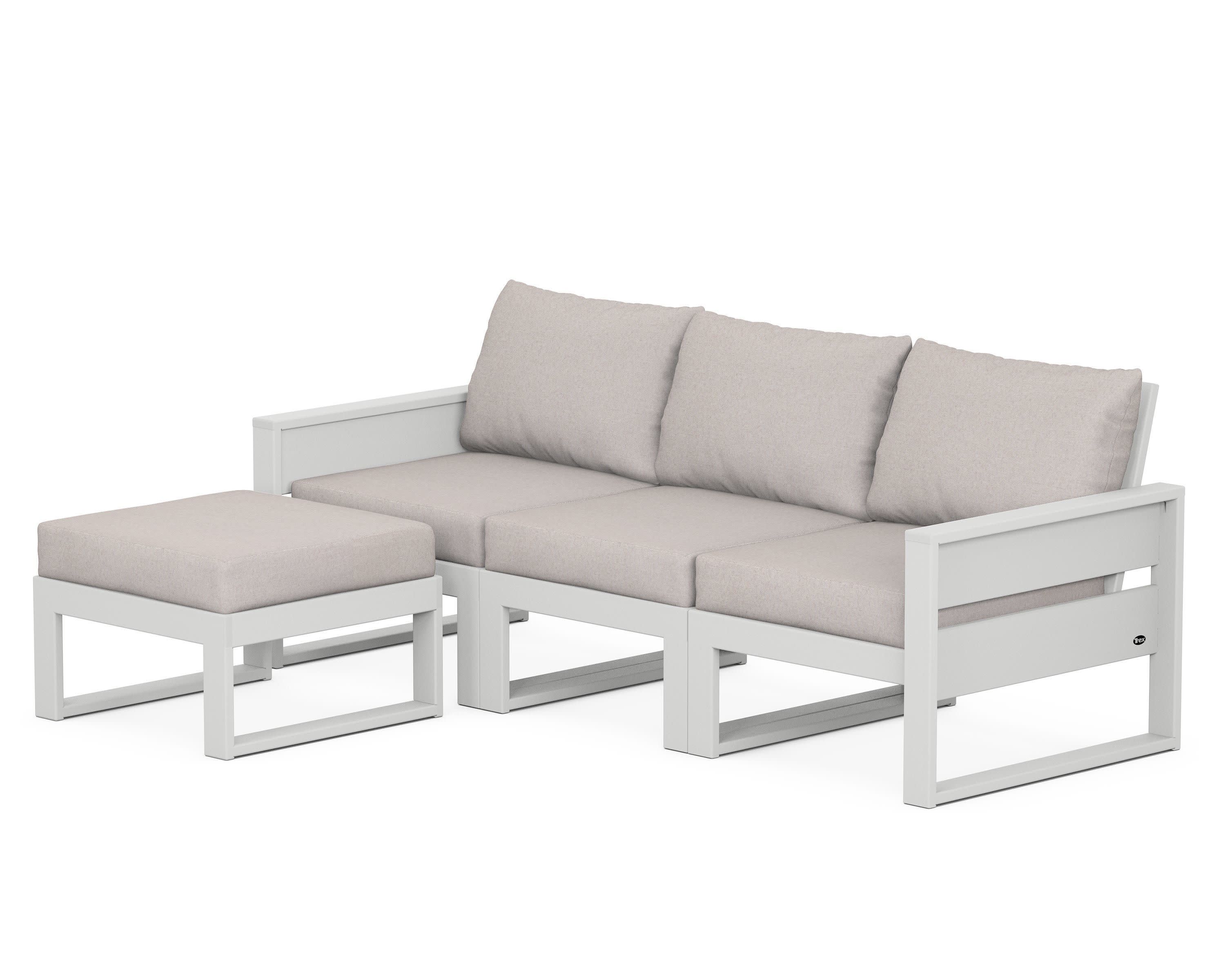 Eastport 4- Piece Sectional with Ottoman in Classic White / Dune Burlap