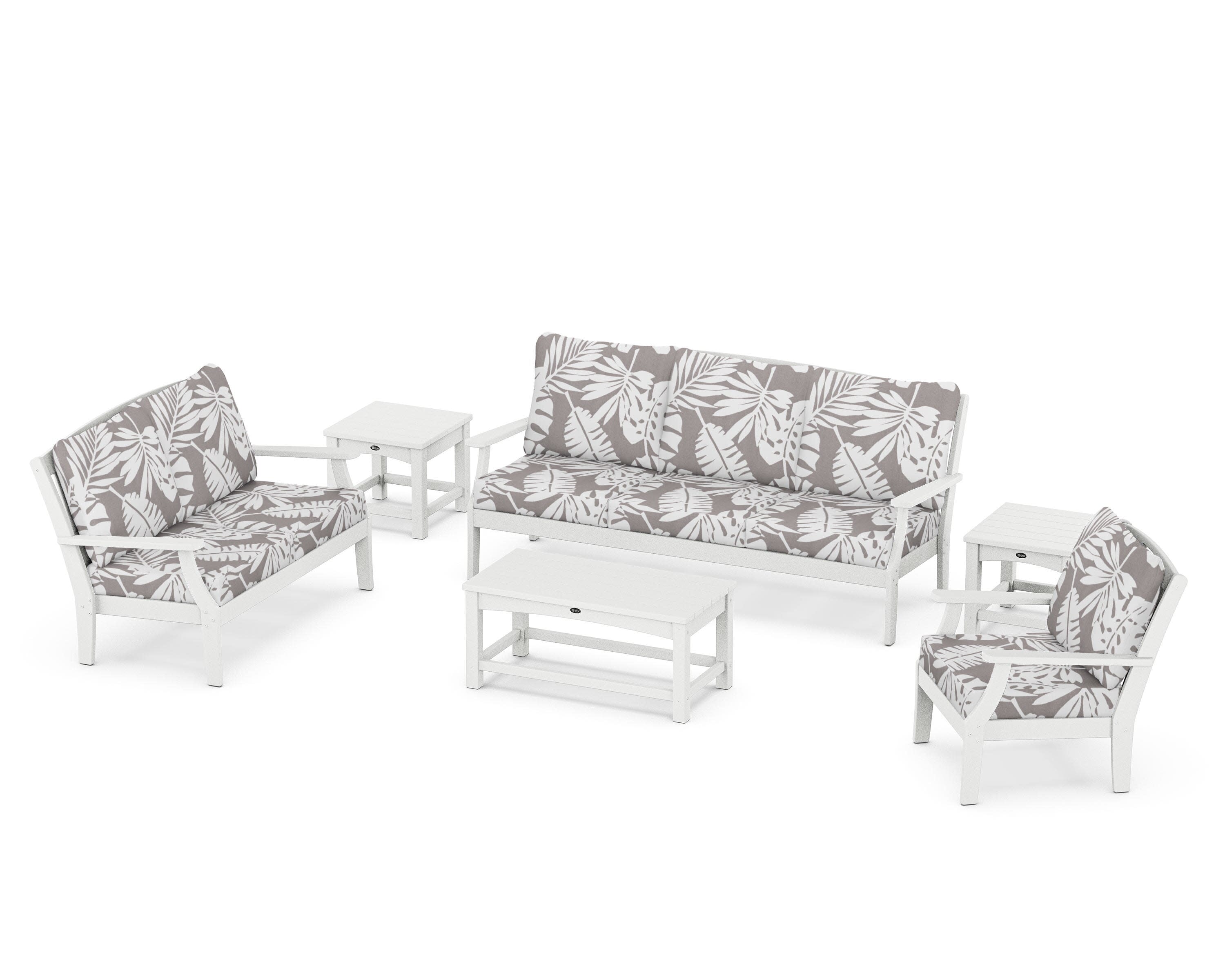 Yacht Club 6-Piece Deep Seating Set in Classic White / Leaf Grey Mist