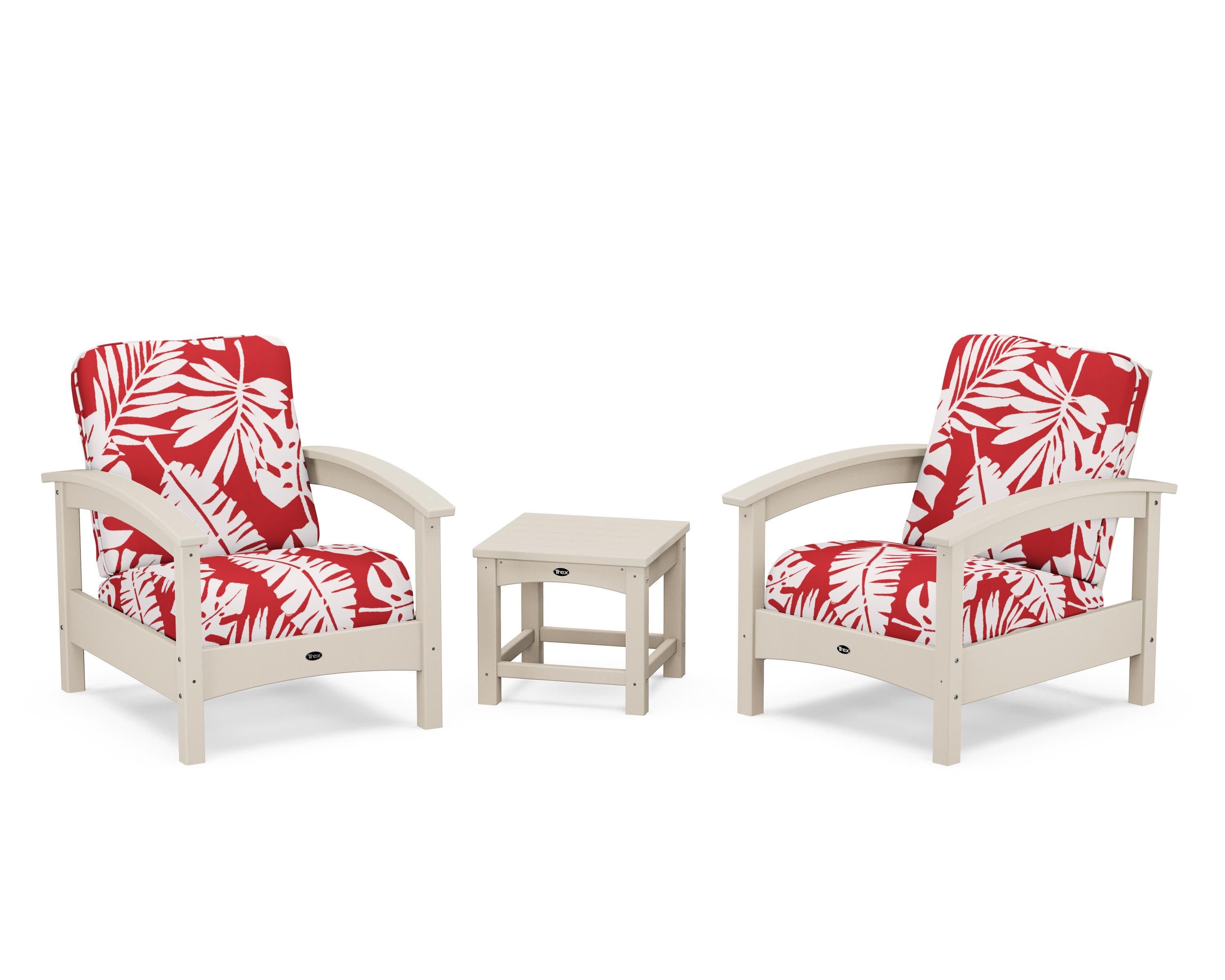 Rockport Club 3-Piece Deep Seating Conversation Set in Sand Castle / Leaf Crimson