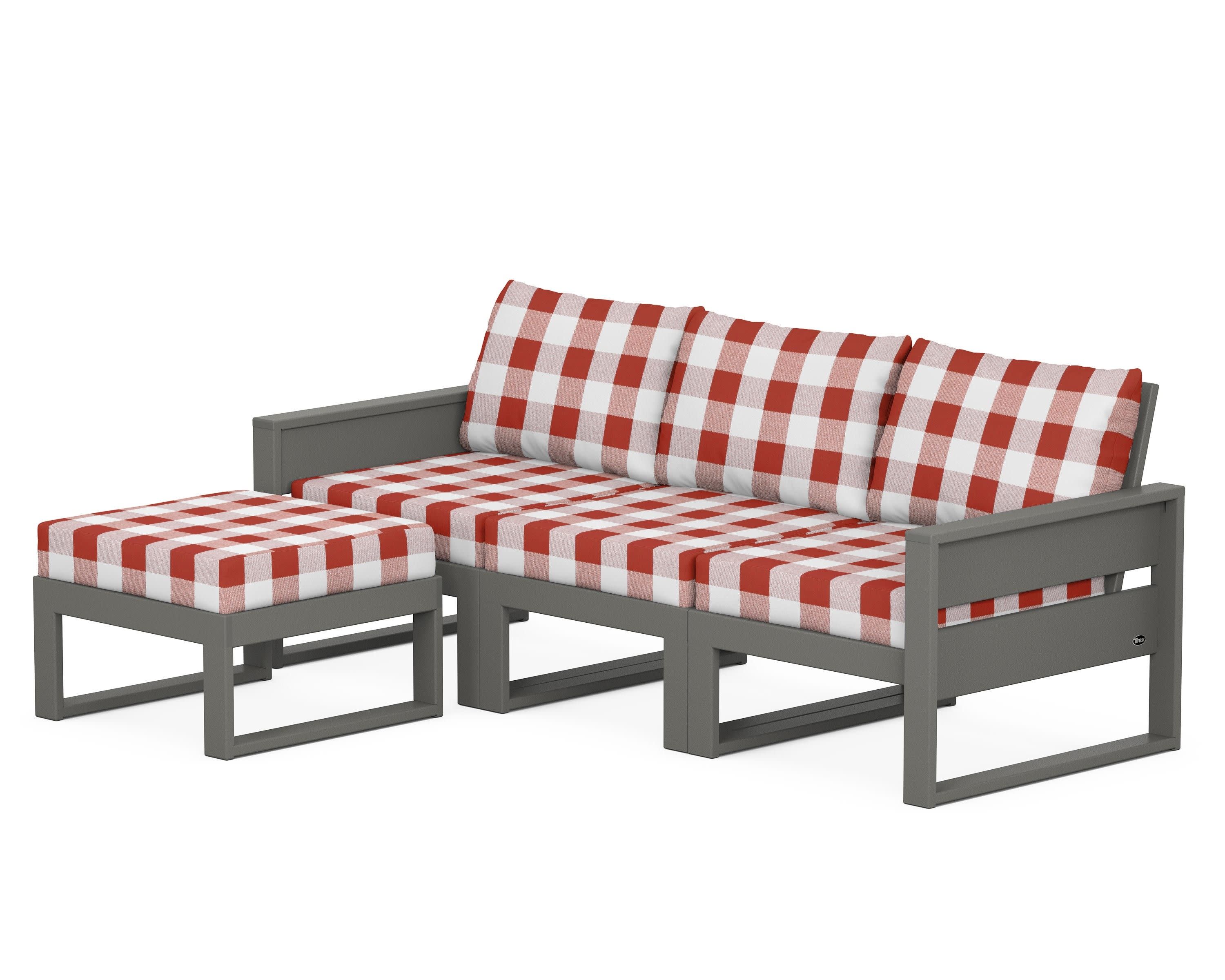 Eastport 4- Piece Sectional with Ottoman in Stepping Stone / Buffalo Plaid Crimson
