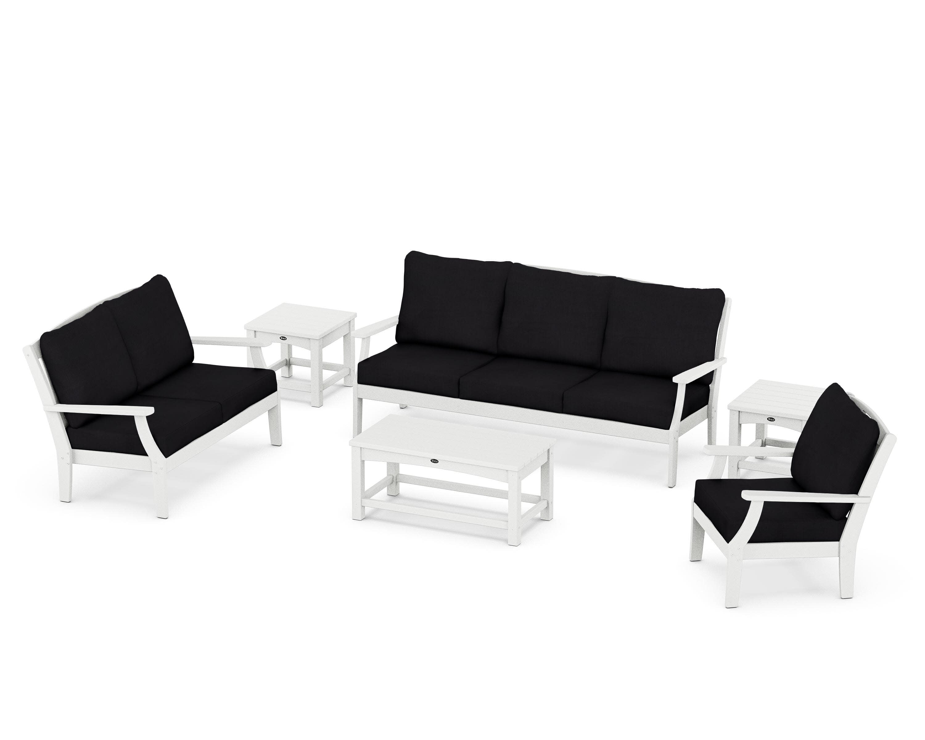 Yacht Club 6-Piece Deep Seating Set in Classic White / Midnight Linen