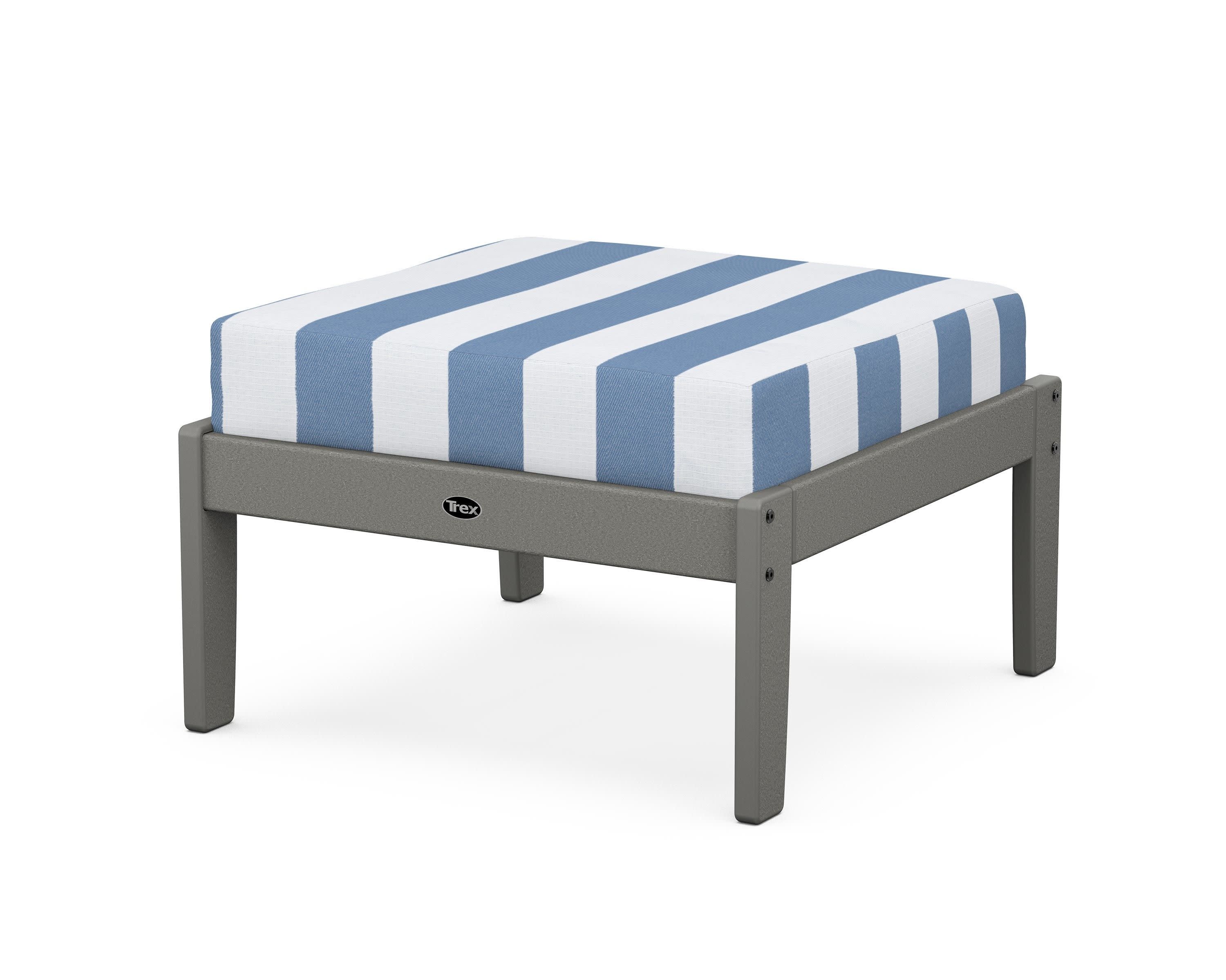 Yacht Club Deep Seating Ottoman in Stepping Stone / Cabana Stripe Sky Blue