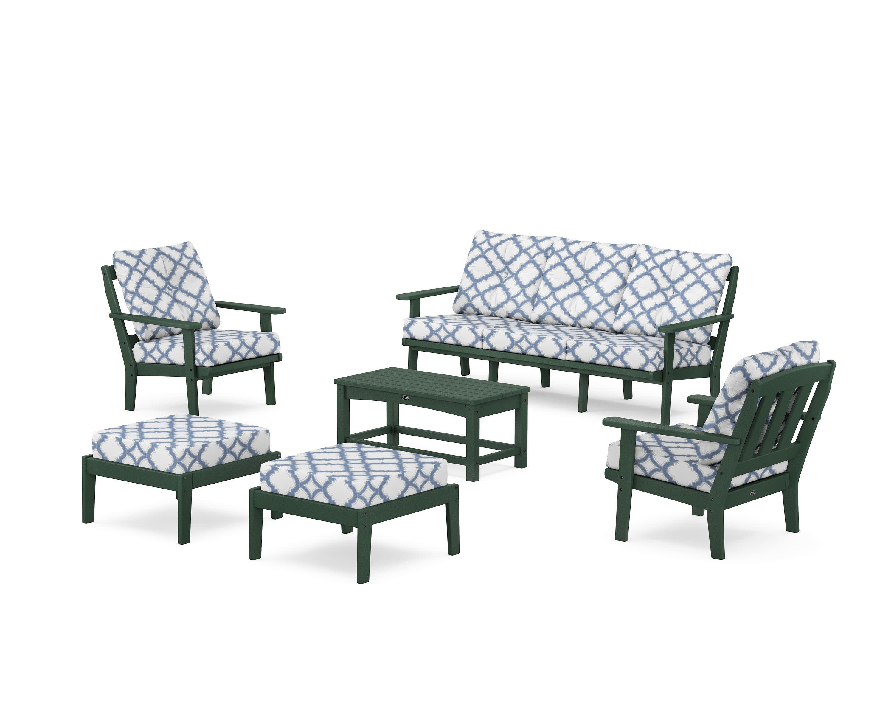 Cape Cod 6-Piece Lounge Sofa Set in Rainforest Canopy / Trellis Sky Blue