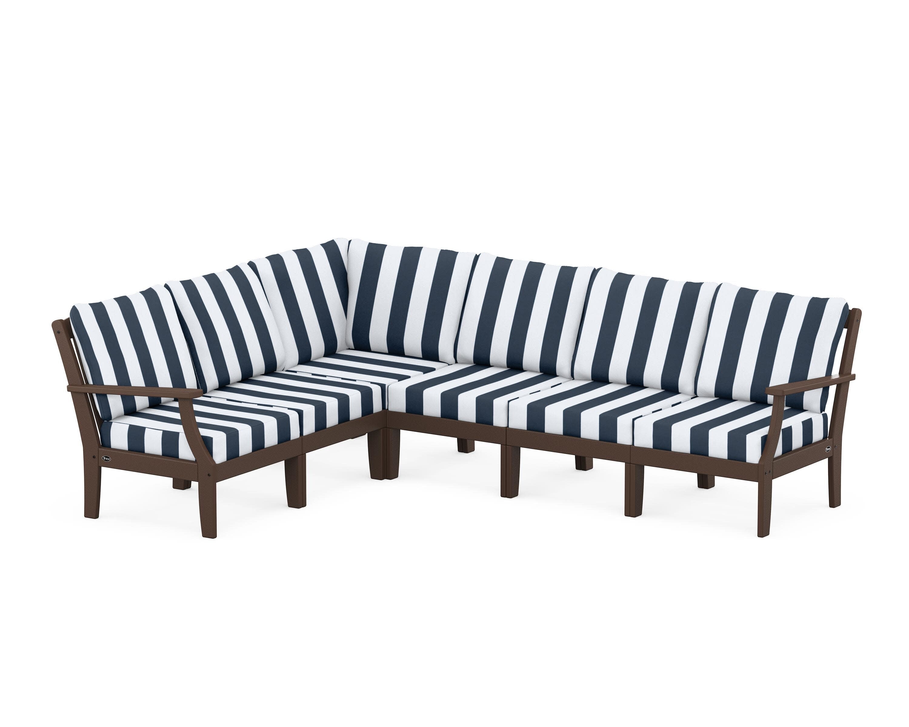 Yacht Club Modular 6-Piece Deep Seating Set in Vintage Lantern / Cabana Stripe Marine Indigo