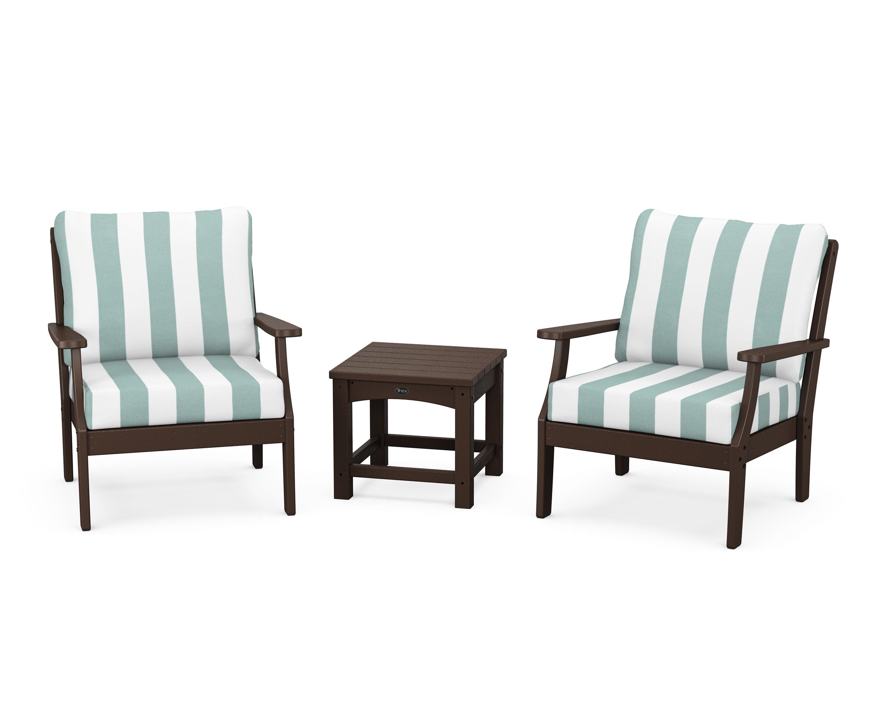 Yacht Club 3-Piece Deep Seating Set in Vintage Lantern / Cabana Stripe Glacier Spa