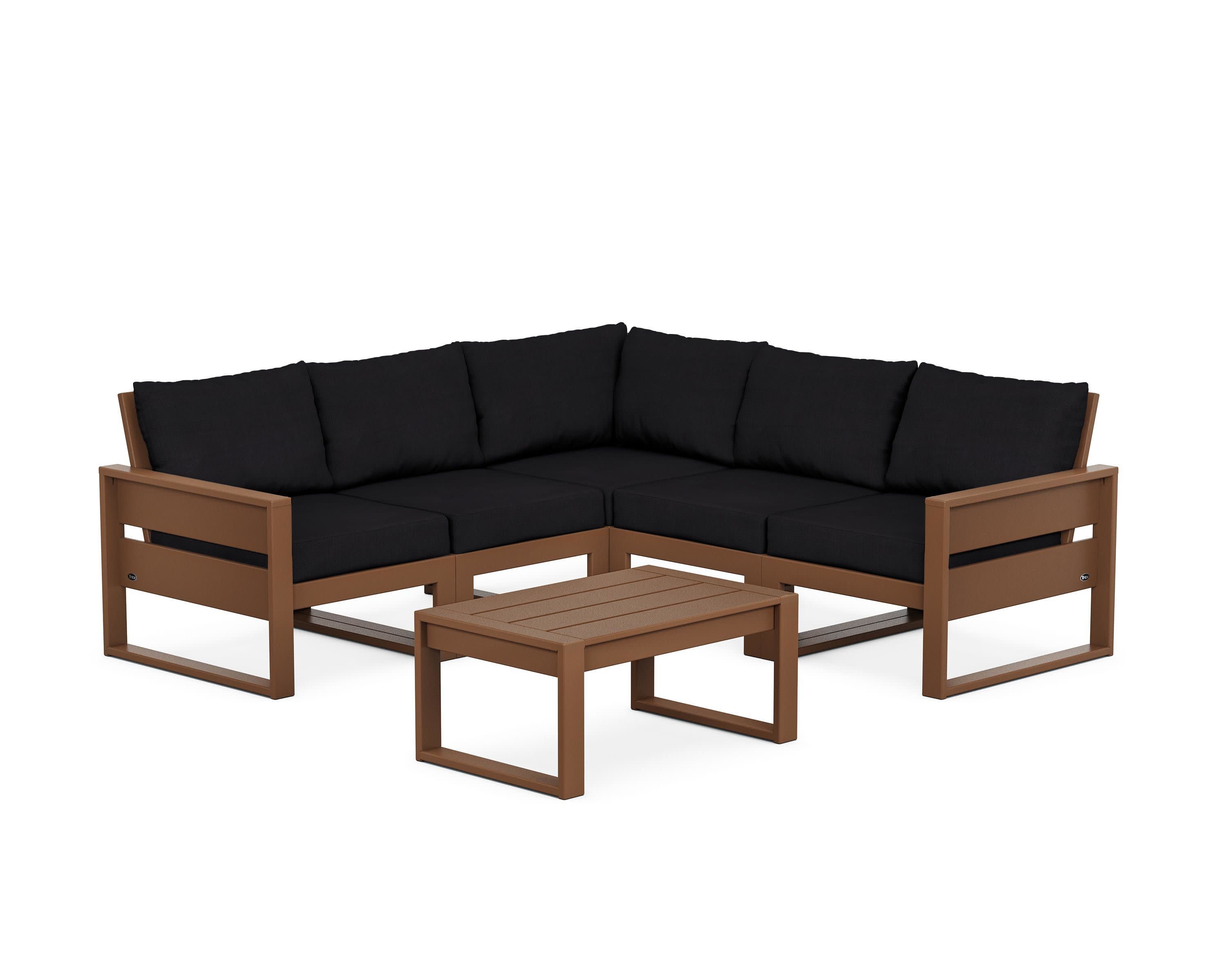 Eastport 6-Piece Deep Seating Sectional + Coffee Table Set in Tree House / Midnight Linen