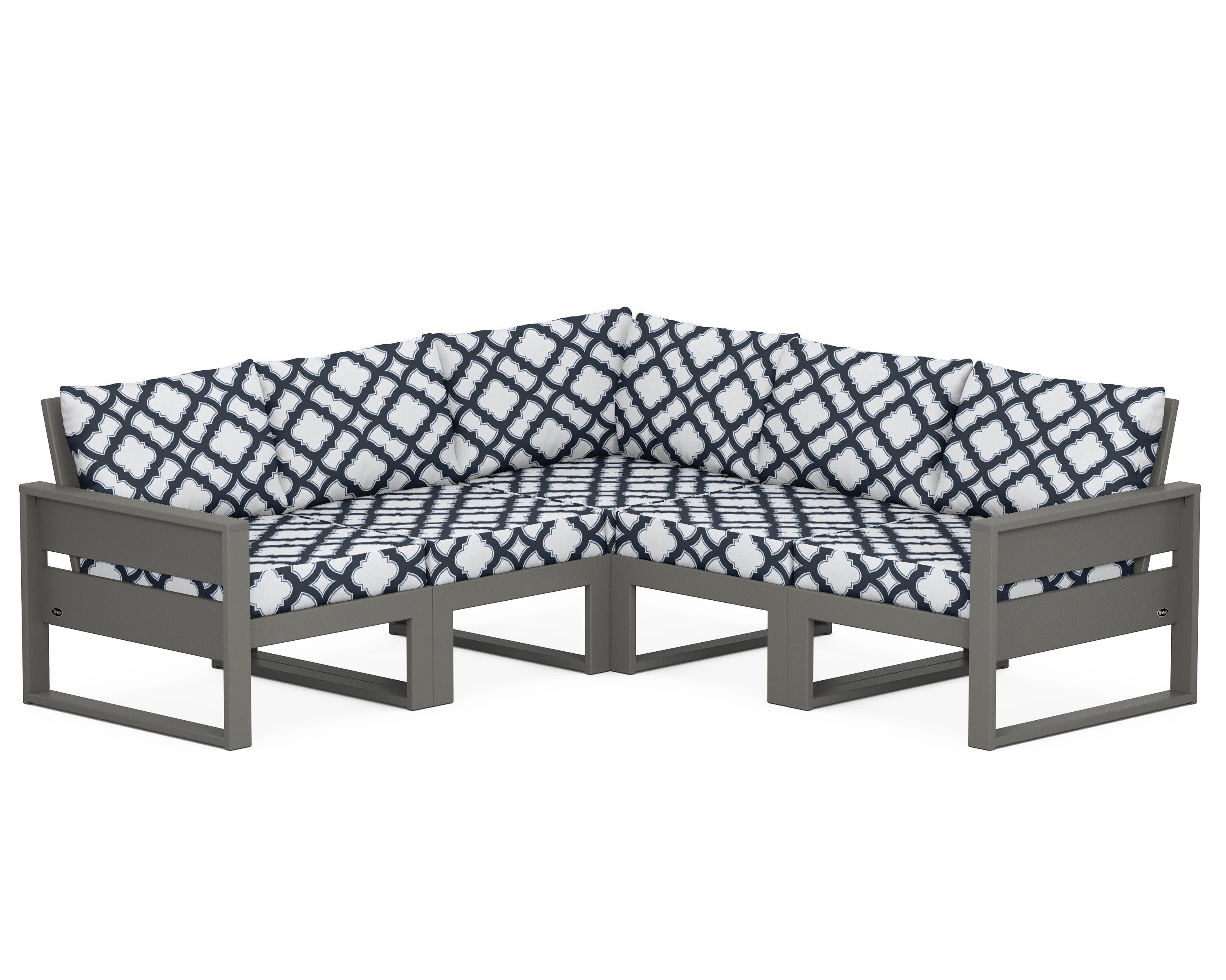 Eastport 5-Piece Sectional in Stepping Stone / Trellis Marine Indigo