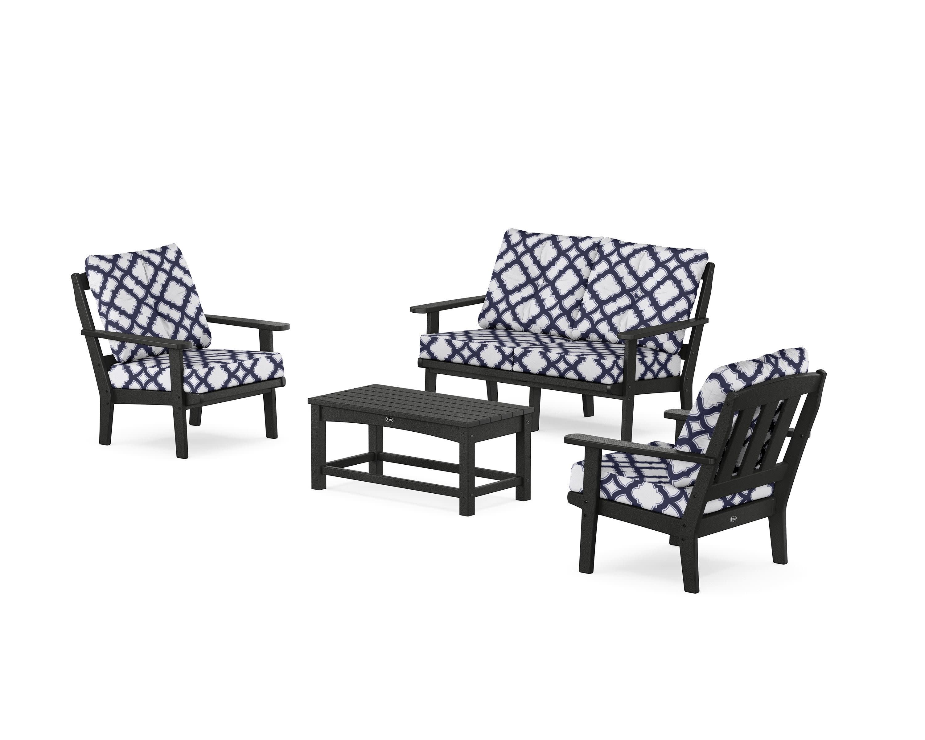 Cape Cod 4-Piece Deep Seating Set with Loveseat in Charcoal Black / Trellis Navy