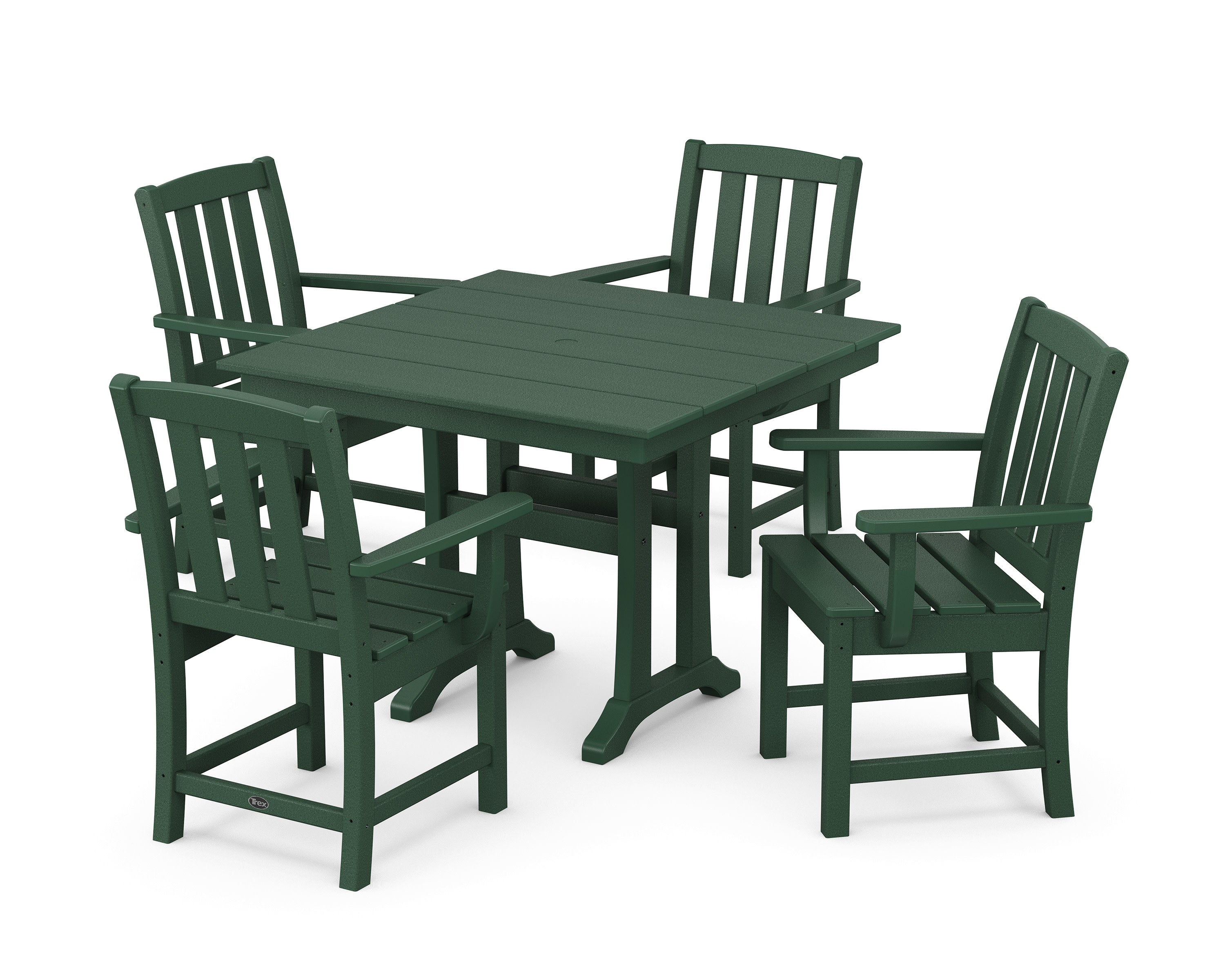 Cape Cod 5-Piece Farmhouse Dining Set with Trestle Legs in Rainforest Canopy