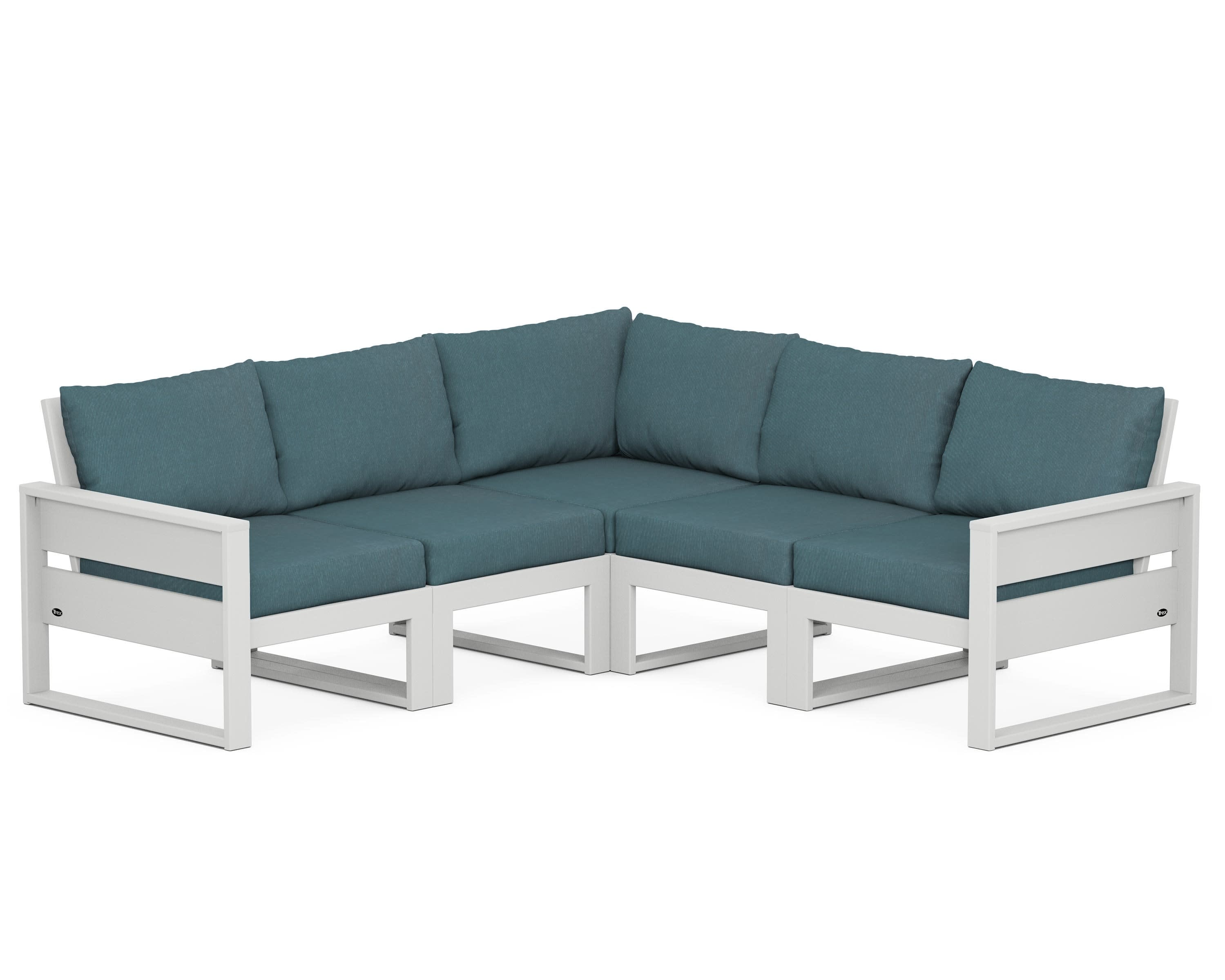 Eastport 5-Piece Sectional in Classic White / Ocean Teal