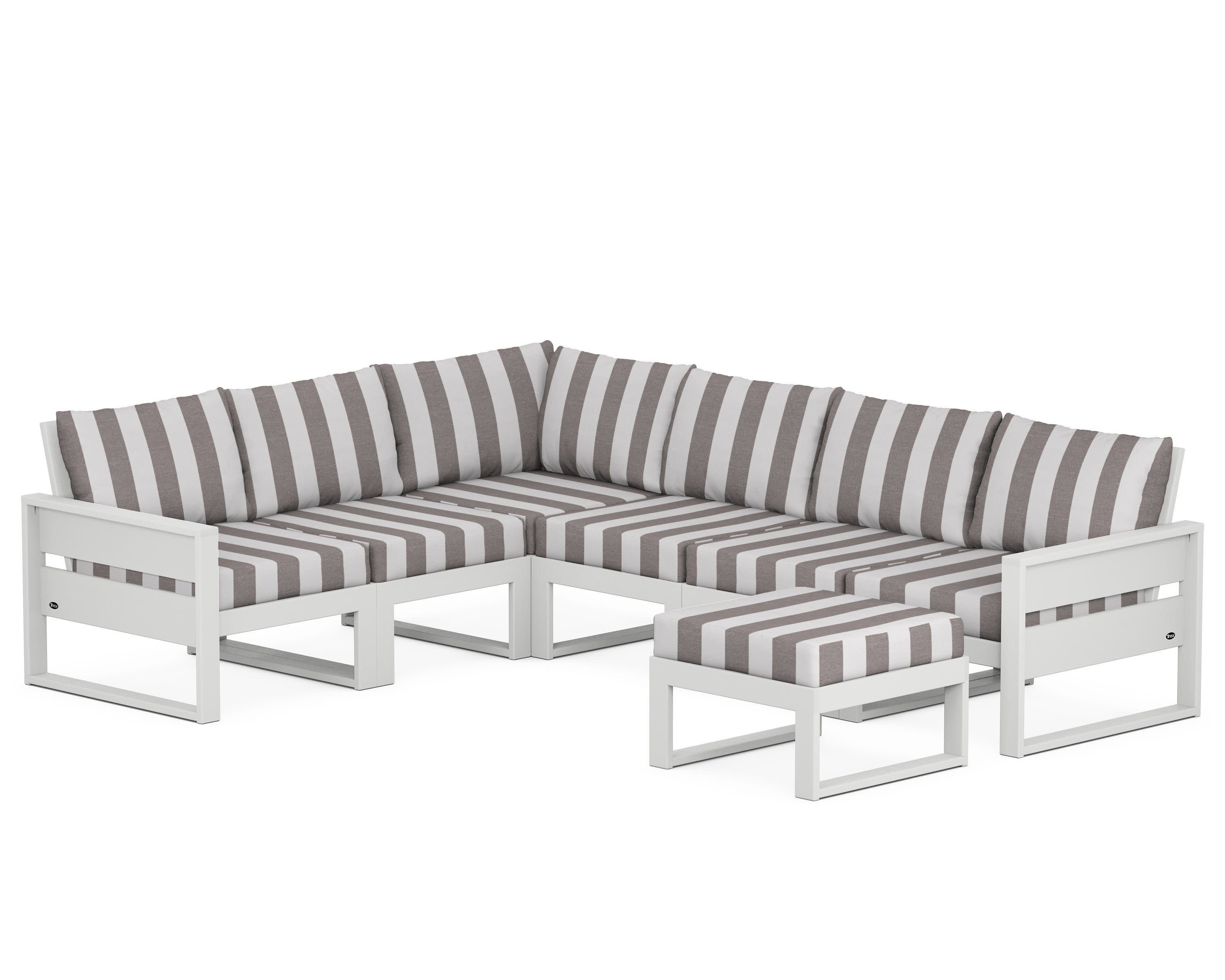 Eastport 6-Piece Sectional with Ottoman in Classic White / Cabana Stripe Grey Mist