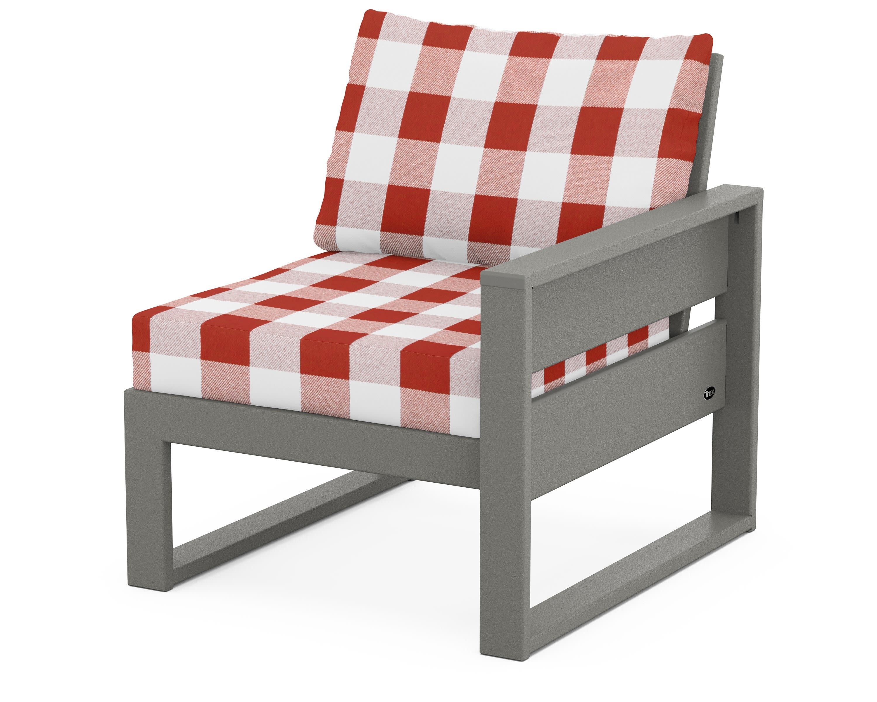 Eastport Modular Right Arm Chair in Stepping Stone / Buffalo Plaid Crimson