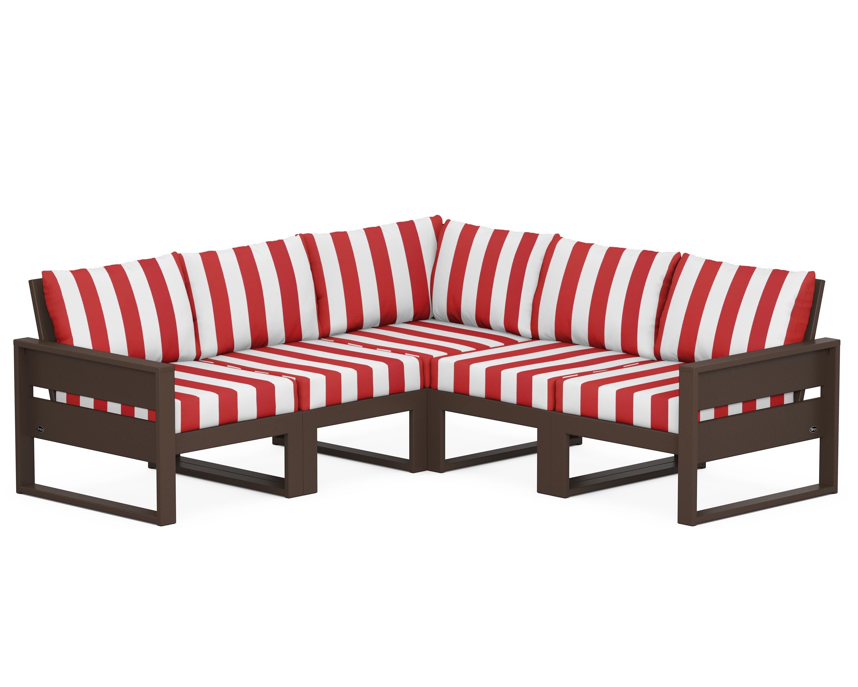 Eastport 5-Piece Sectional in Vintage Lantern / Cabana Stripe Crimson