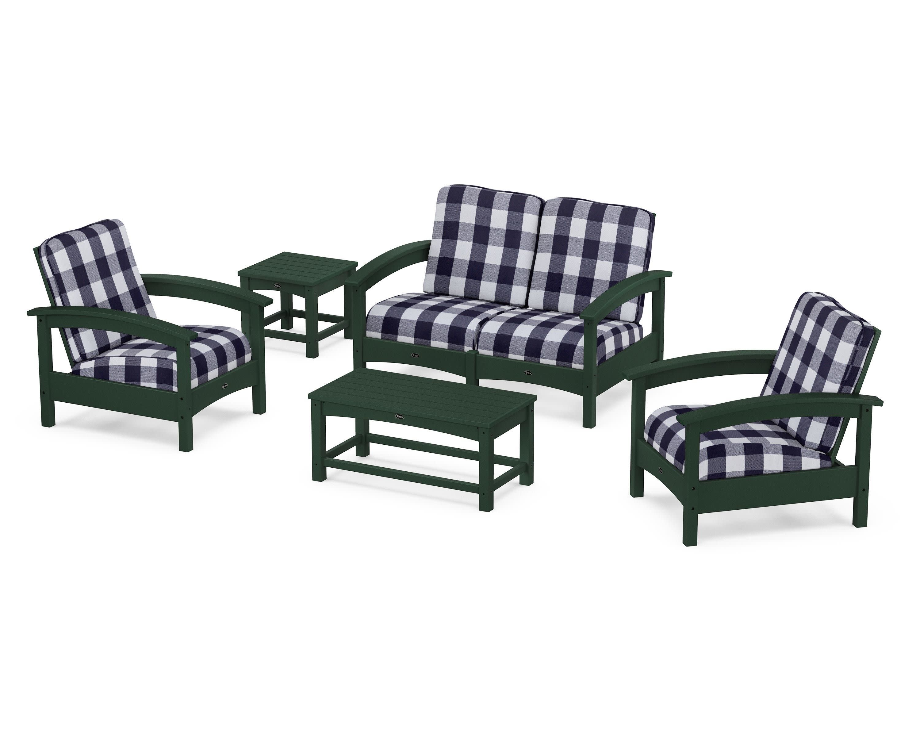 Rockport Club 6-Piece Deep Seating Conversation Set in Rainforest Canopy / Buffalo Plaid Navy