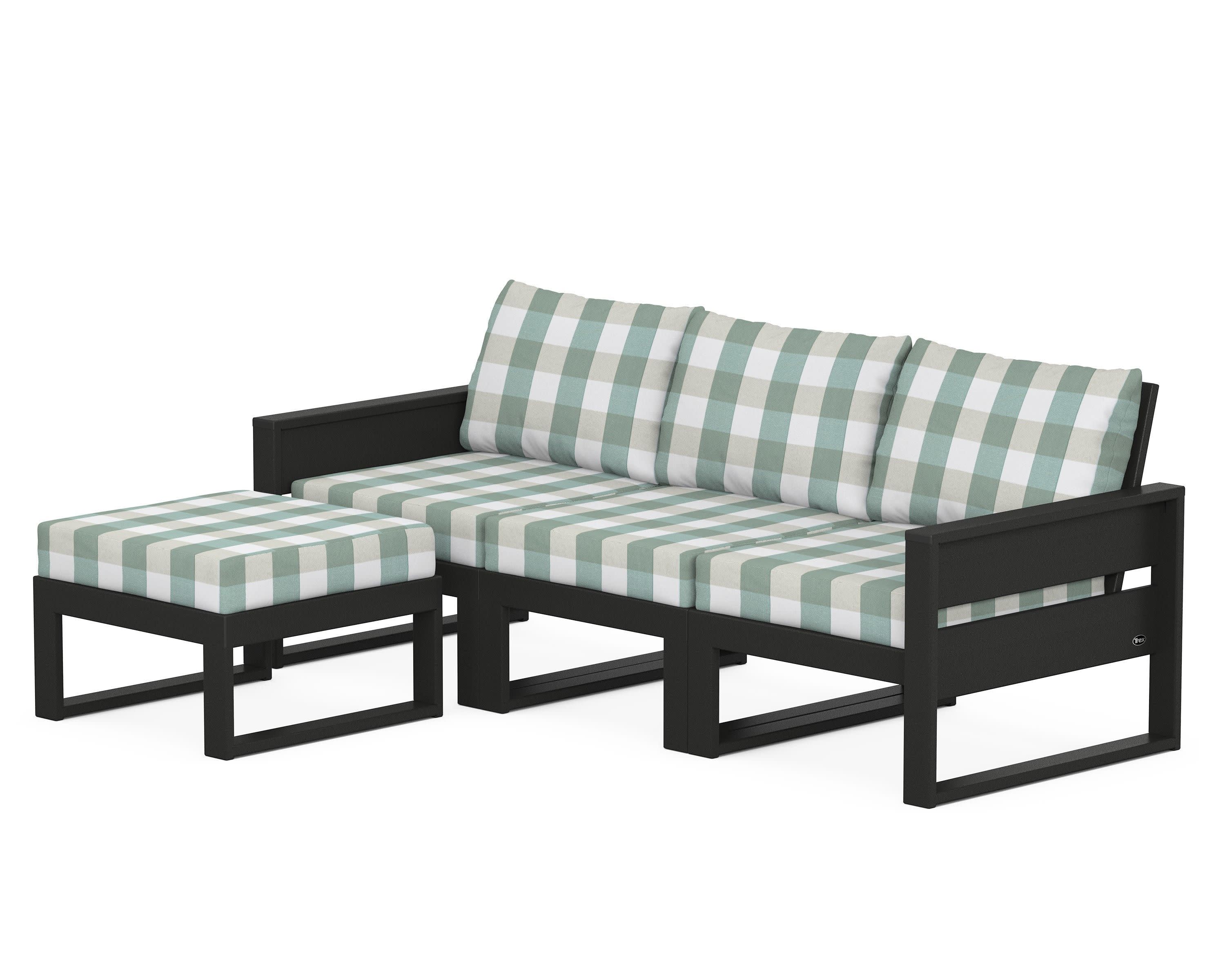 Eastport 4- Piece Sectional with Ottoman in Charcoal Black / Buffalo Plaid Glacier Spa