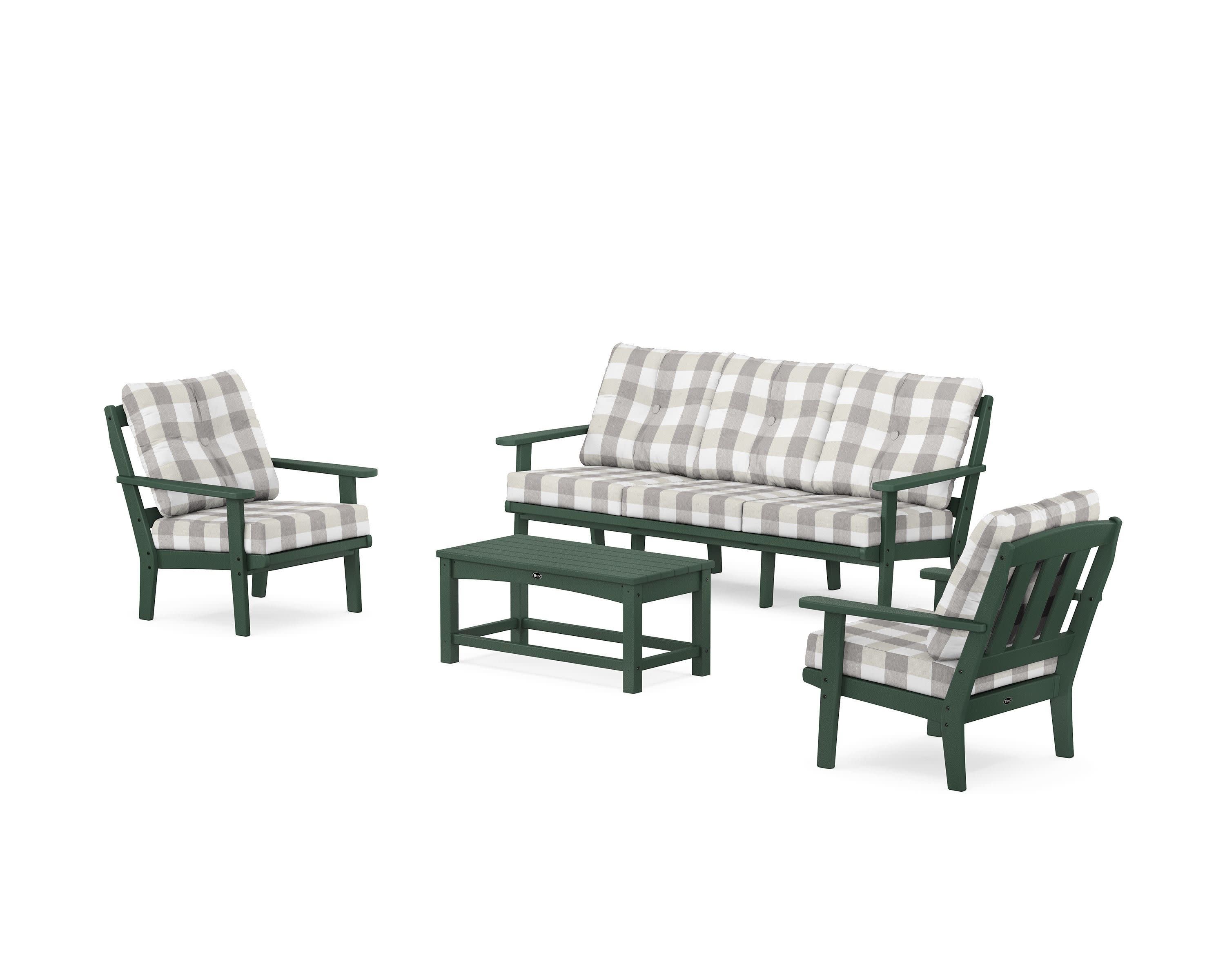 Cape Cod 4-Piece Deep Seating Set with Sofa in Rainforest Canopy / Buffalo Plaid Grey Mist