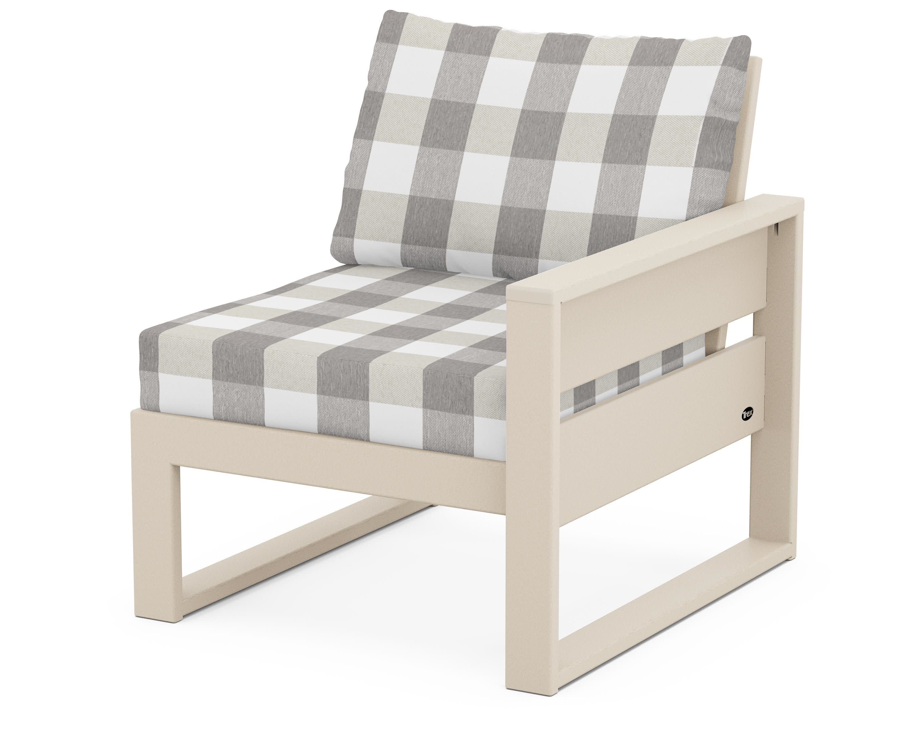 Eastport Modular Right Arm Chair in Sand Castle / Buffalo Plaid Grey Mist