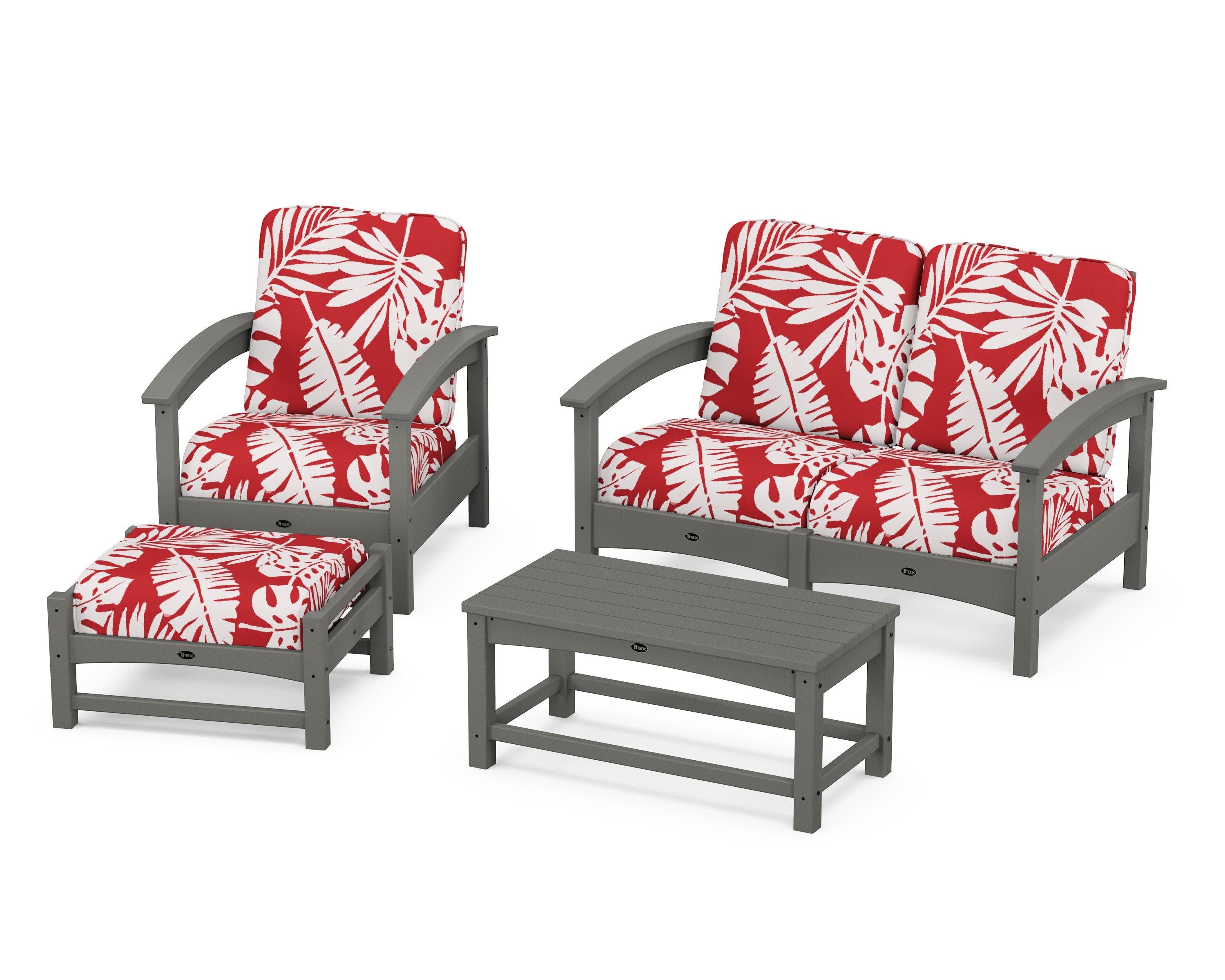 Rockport 4-Piece Deep Seating Conversation Group in Stepping Stone / Leaf Crimson