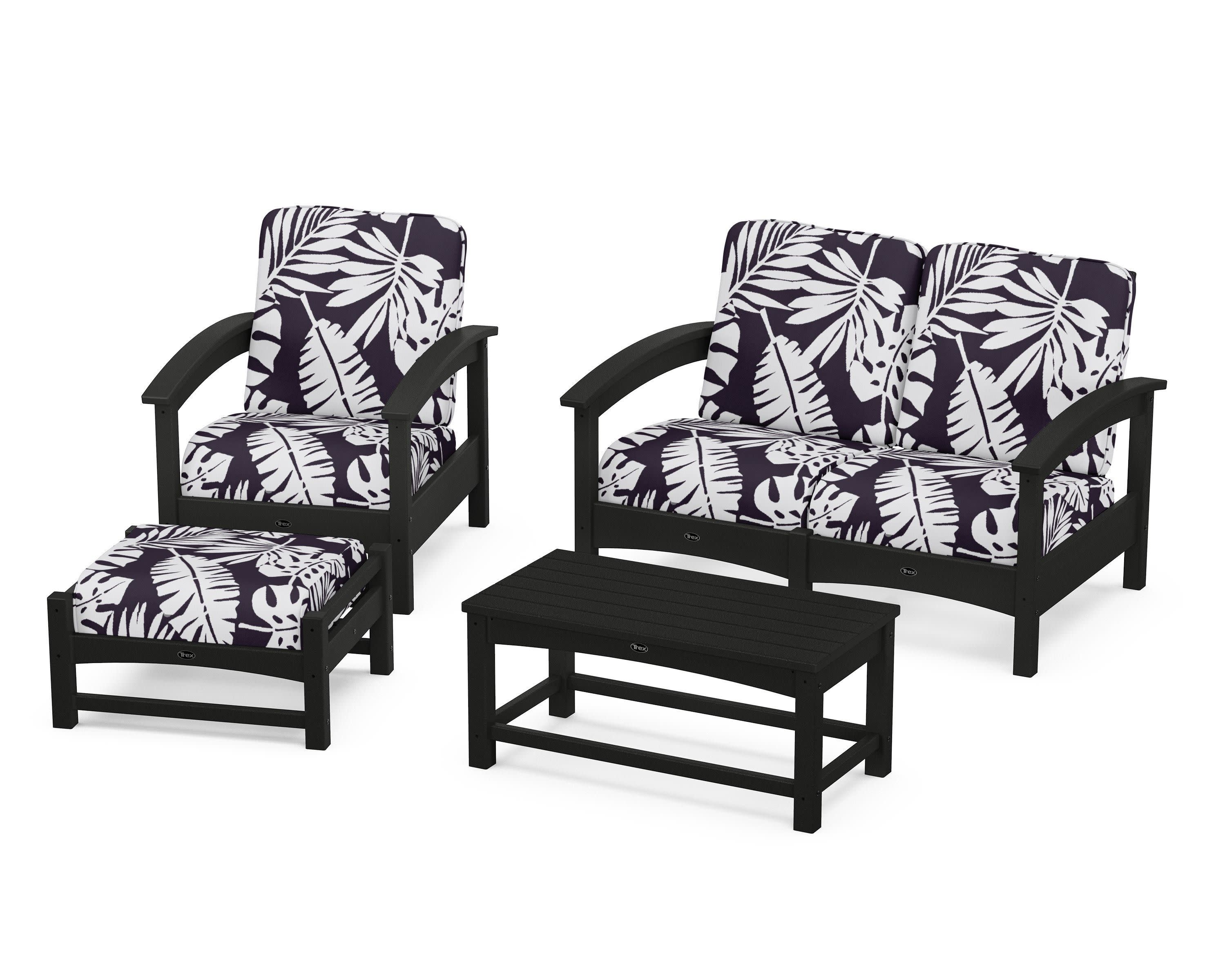 Rockport 4-Piece Deep Seating Conversation Group in Charcoal Black / Leaf Navy