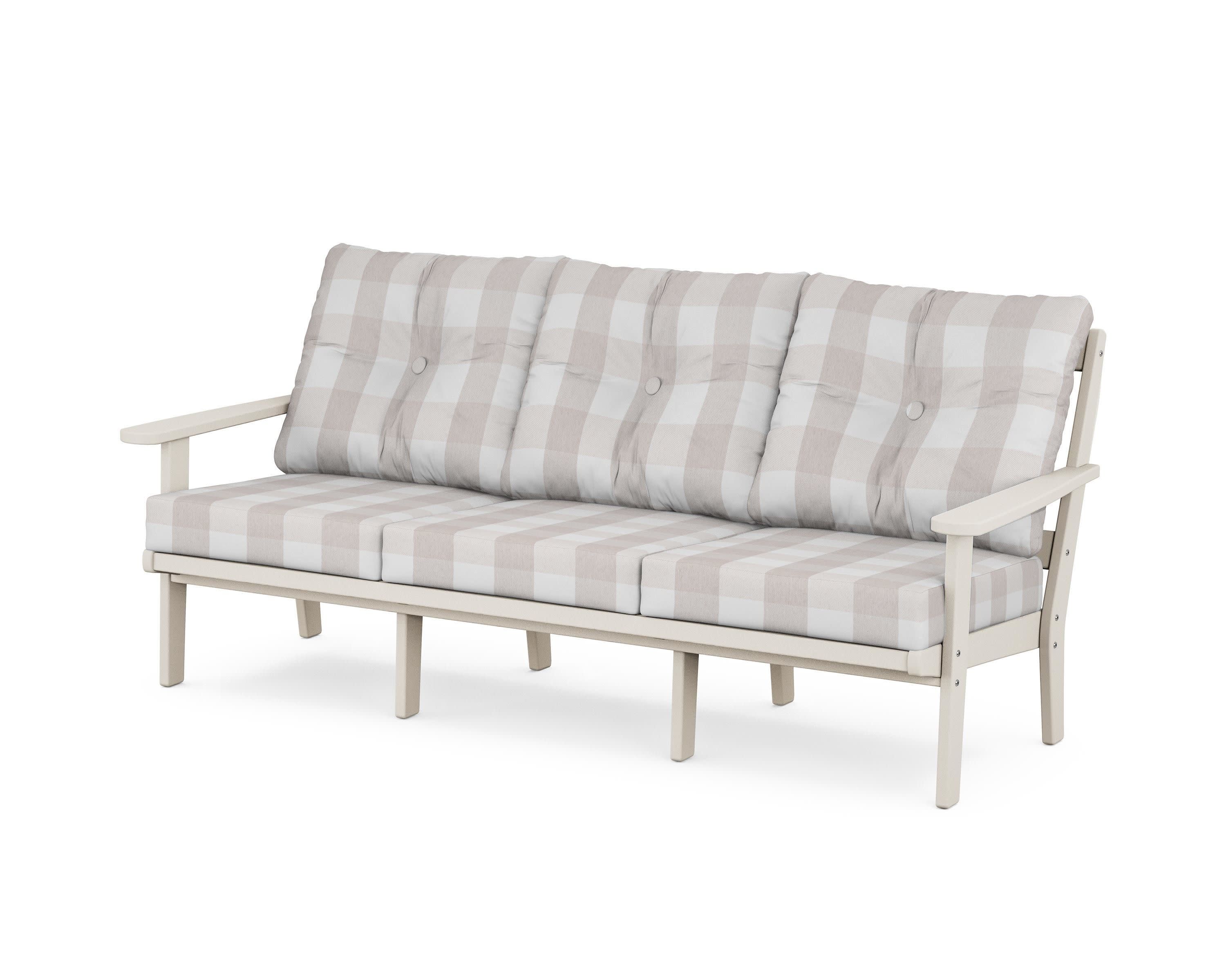 Cape Cod Deep Seating Sofa in Sand Castle / Buffalo Plaid Dune Burlap