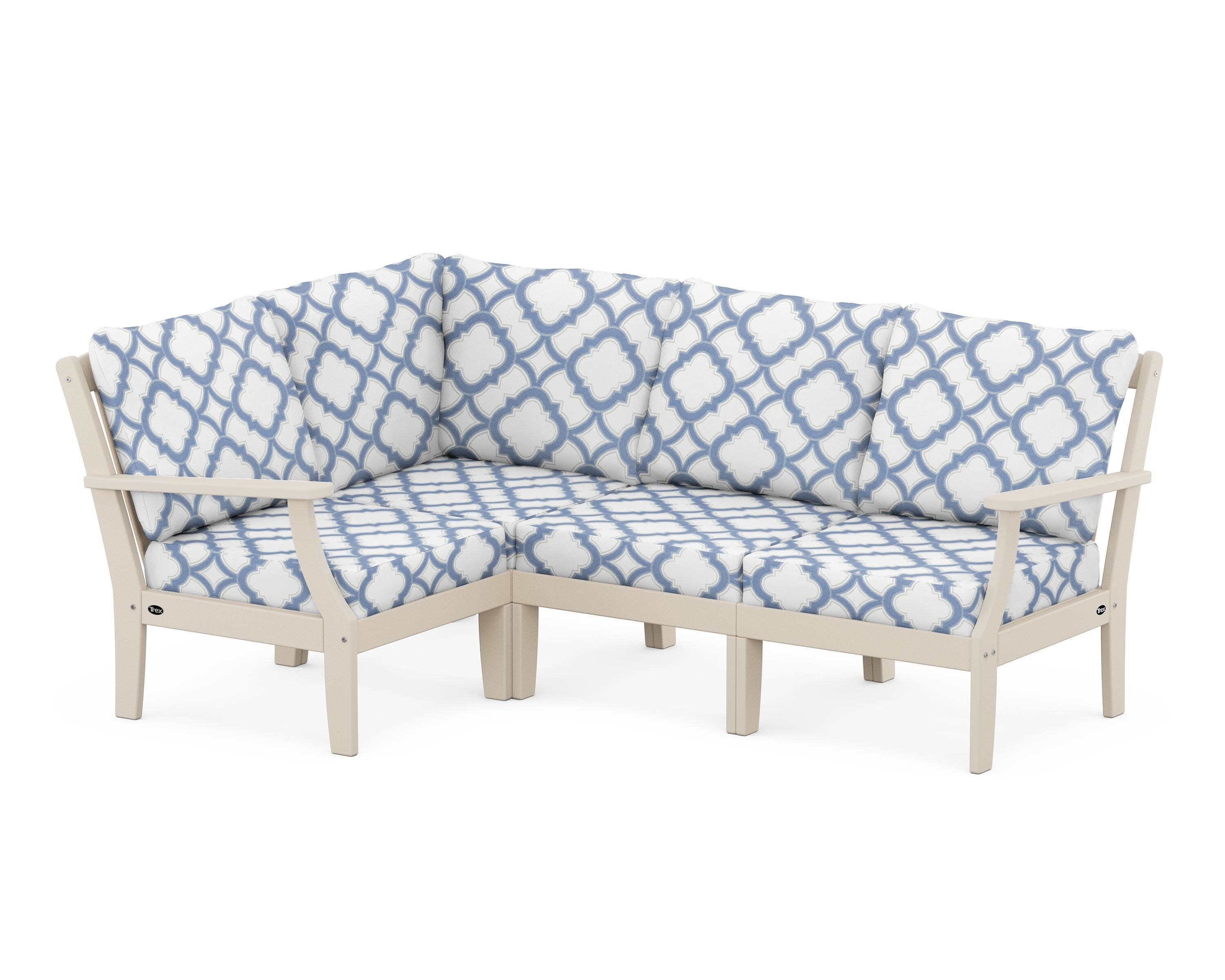 Yacht Club Modular 4-Piece Deep Seating Set in Sand Castle / Trellis Sky Blue