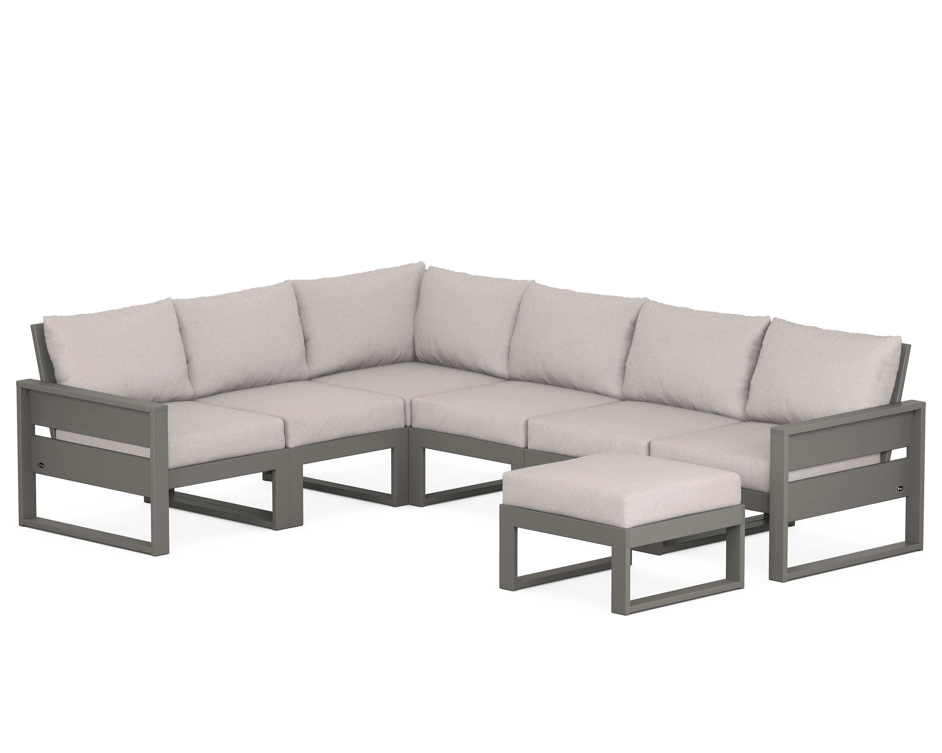 Eastport 6-Piece Sectional with Ottoman in Stepping Stone / Dune Burlap