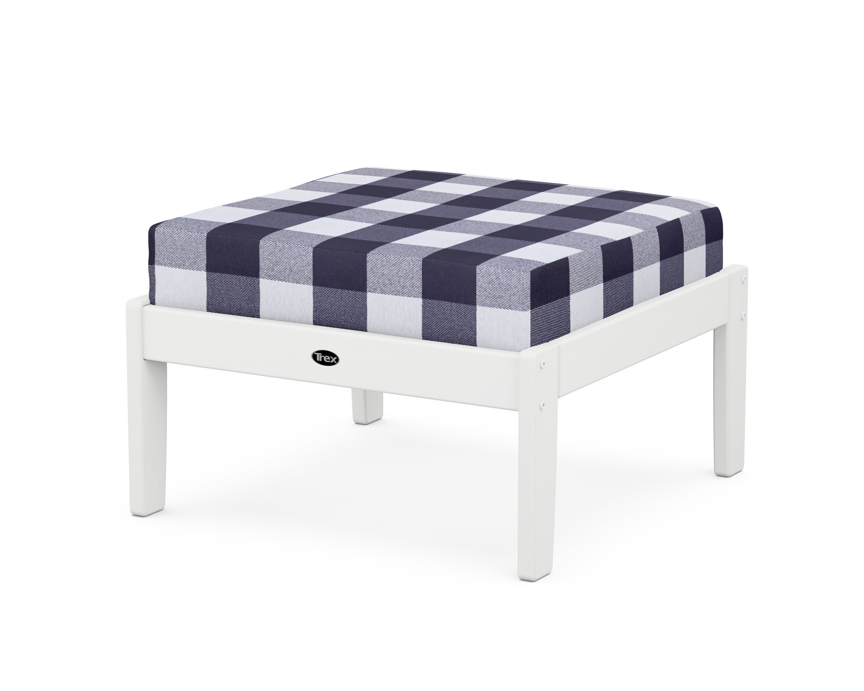 Yacht Club Deep Seating Ottoman in Classic White / Buffalo Plaid Navy