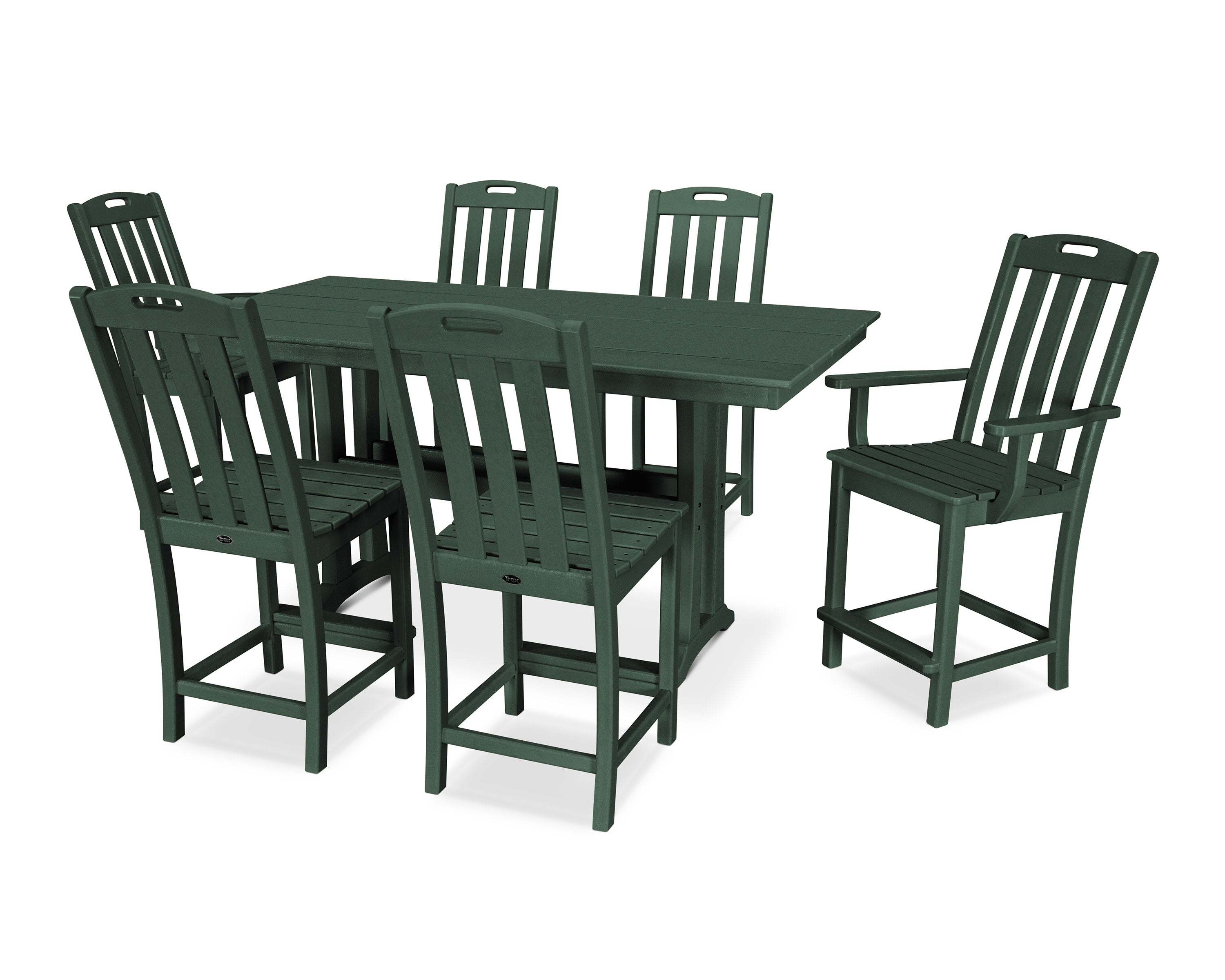 Yacht Club 7-Piece Farmhouse Trestle Counter Set in Rainforest Canopy