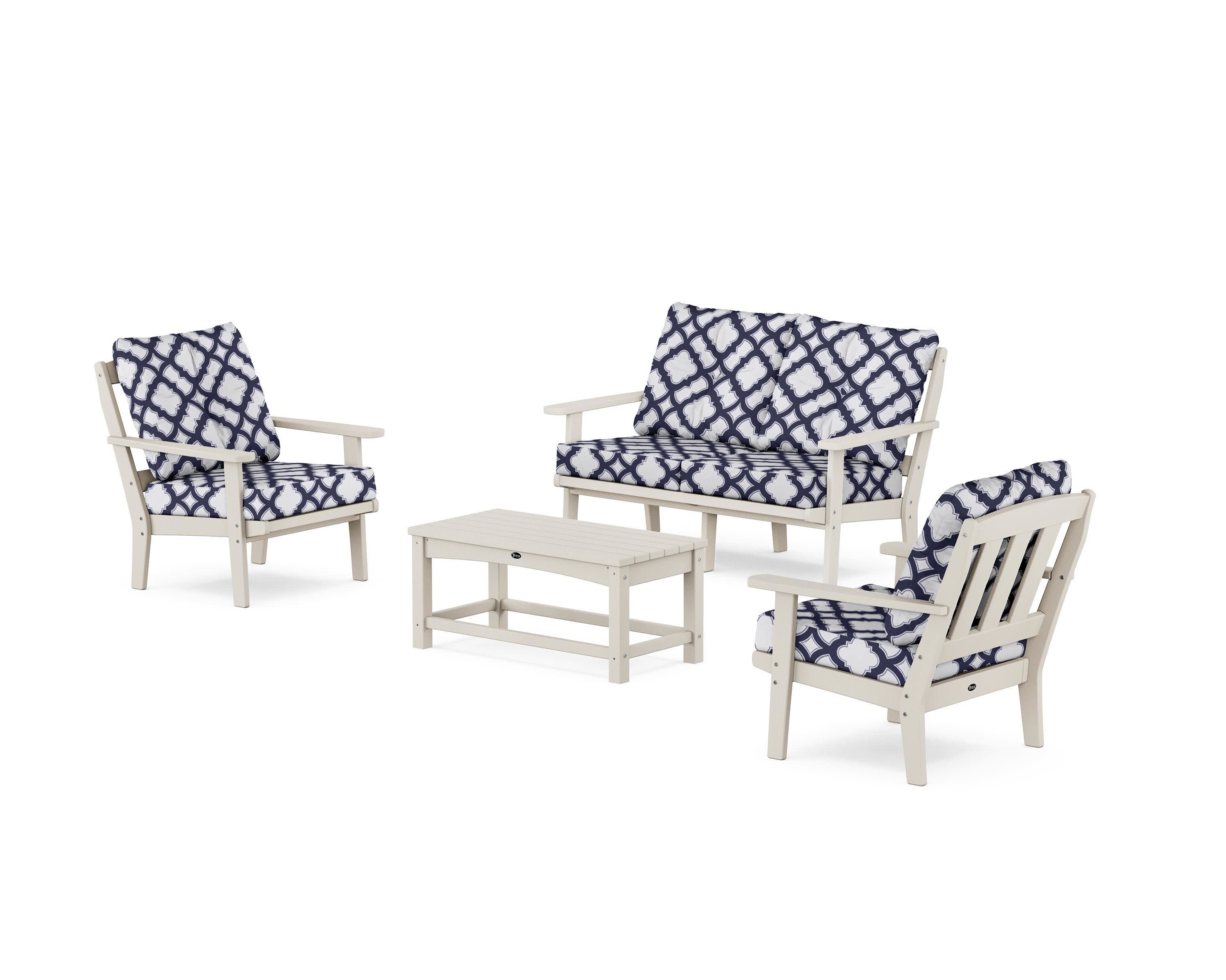 Cape Cod 4-Piece Deep Seating Set with Loveseat in Sand Castle / Trellis Navy