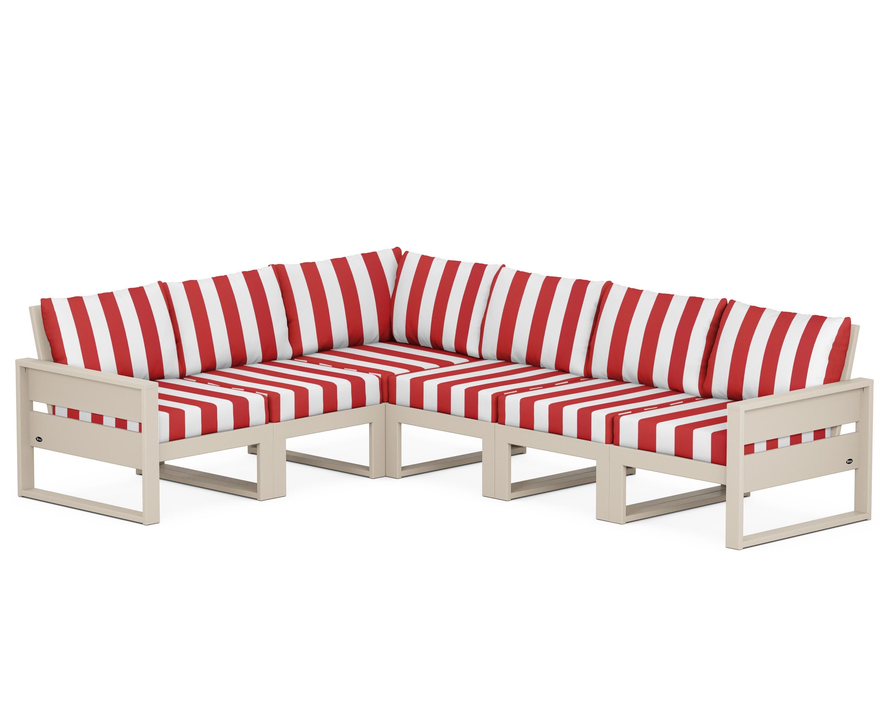 Eastport 6-Piece Sectional in Sand Castle / Cabana Stripe Crimson