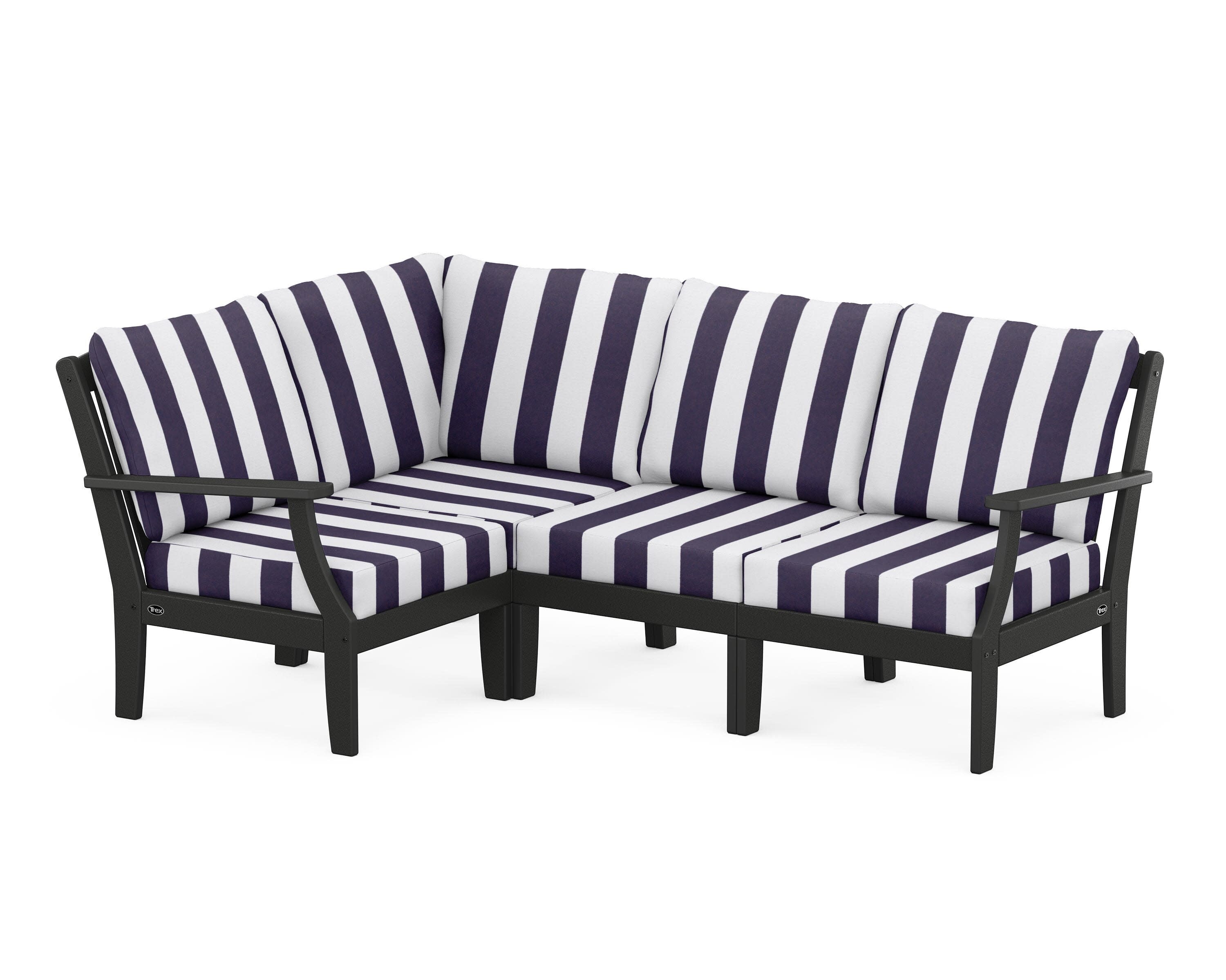 Yacht Club Modular 4-Piece Deep Seating Set in Charcoal Black / Cabana Stripe Navy
