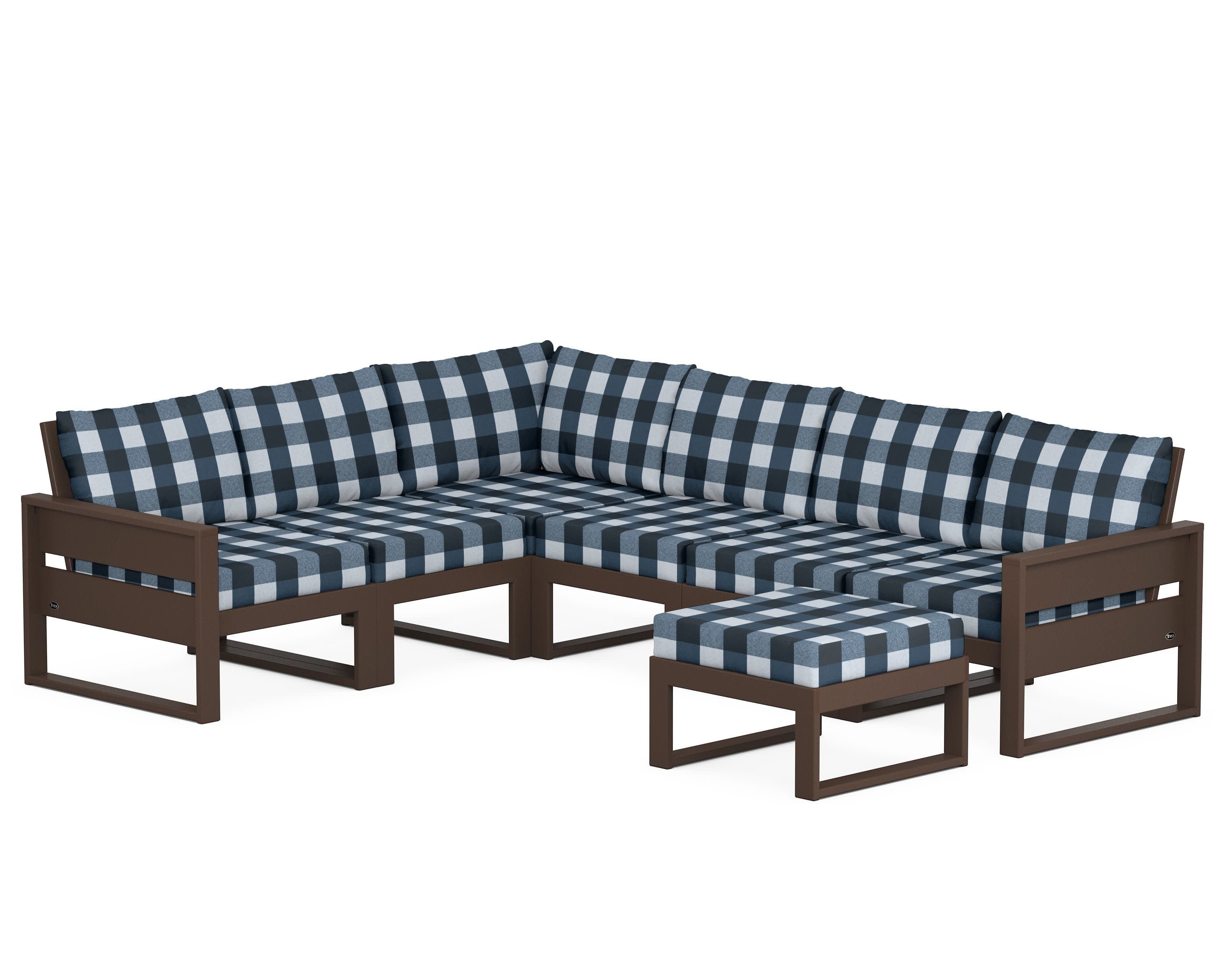 Eastport 6-Piece Sectional with Ottoman in Vintage Lantern / Buffalo Plaid Marine Indigo