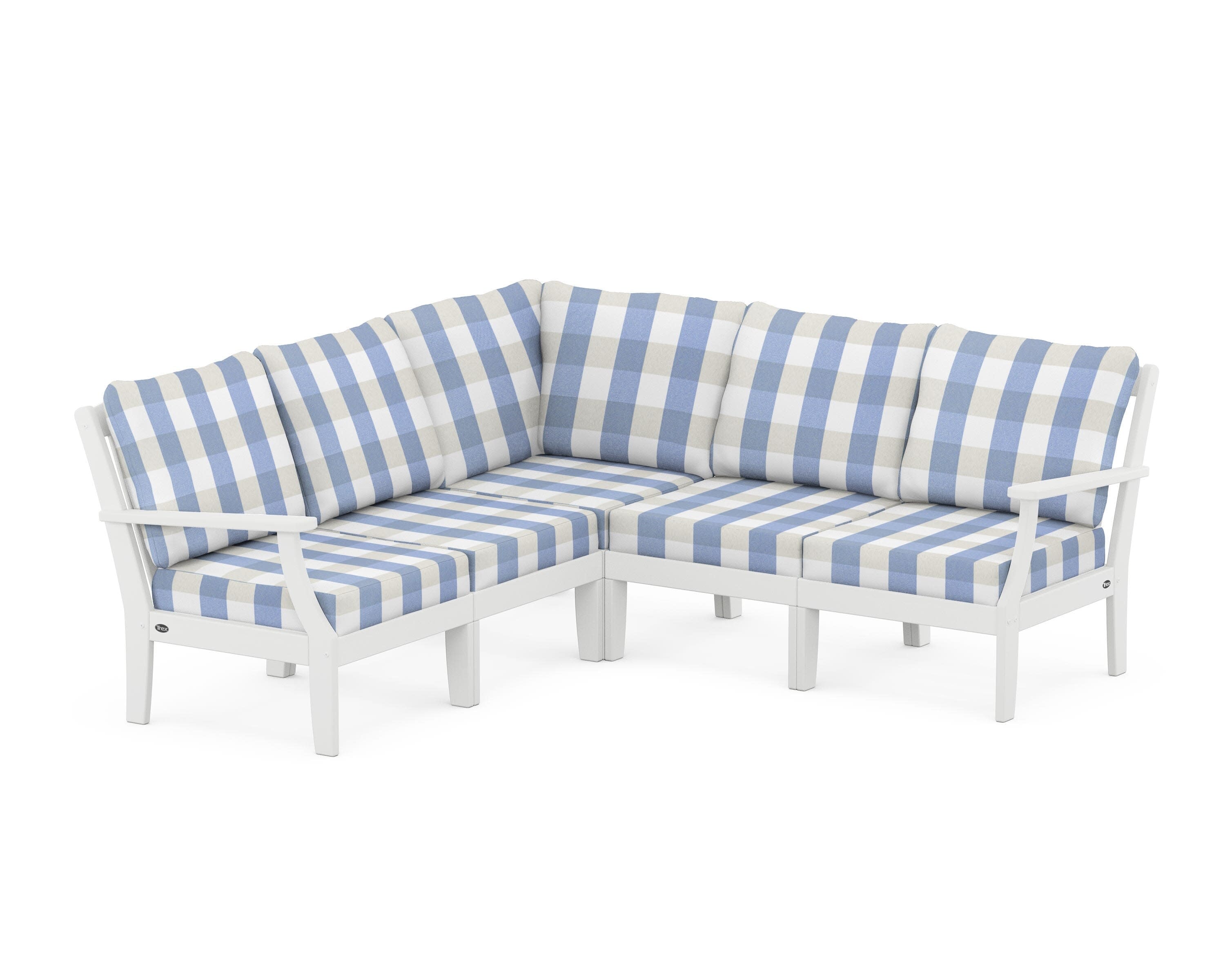 Yacht Club Modular 5-Piece Deep Seating Set in Classic White / Buffalo Plaid Sky Blue