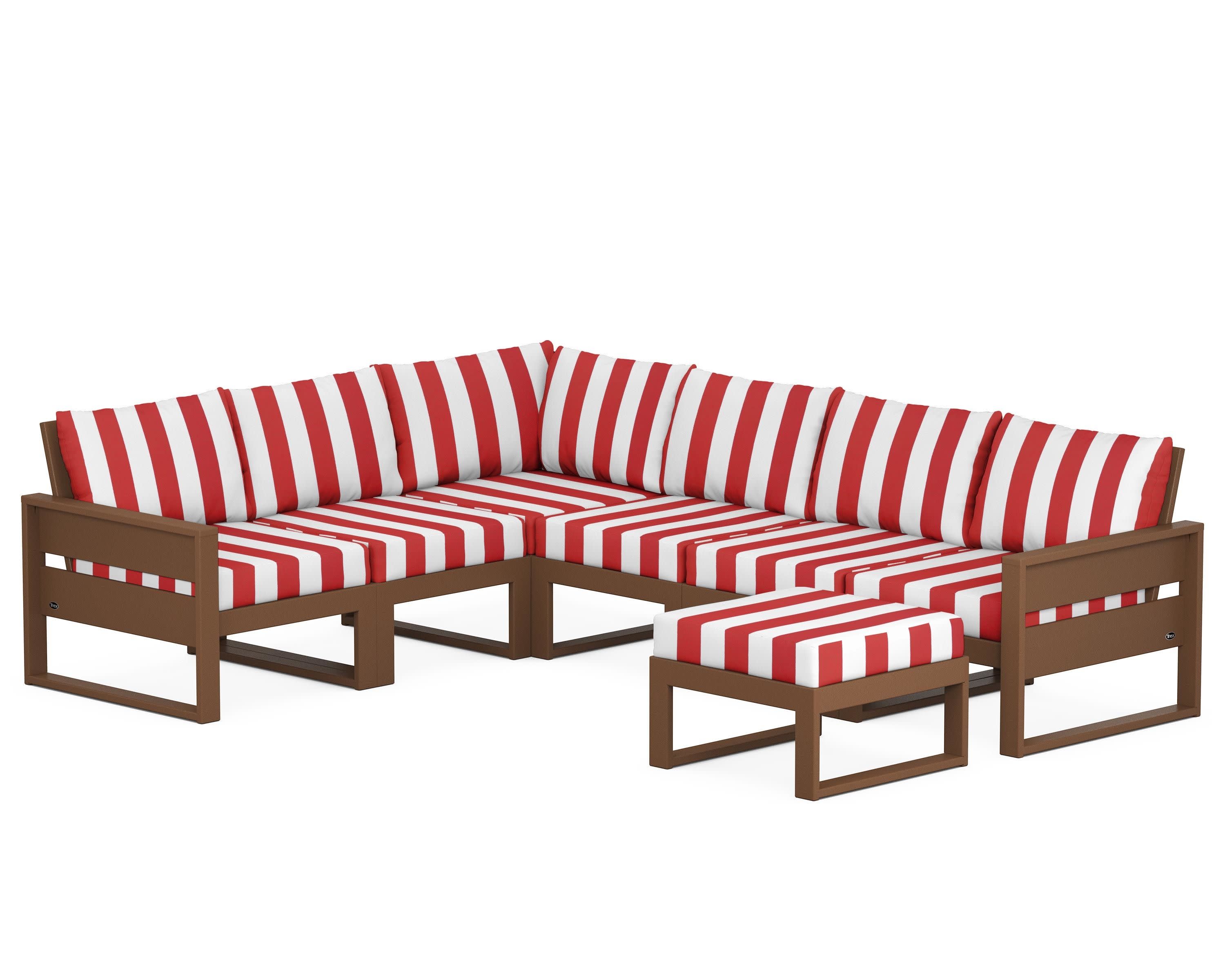 Eastport 6-Piece Sectional with Ottoman in Tree House / Cabana Stripe Crimson